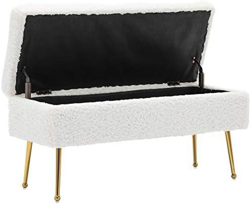 NLIBOOMLife Mid Century Upholstered  Bedroom Benches  Faux Fur Entryway End of Bed Shoe Bench with Gold Chrome Metal Legs  Blue Floral
