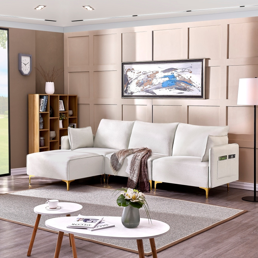 L-Shape Sectional Sofa with USB Charging Socket Grey