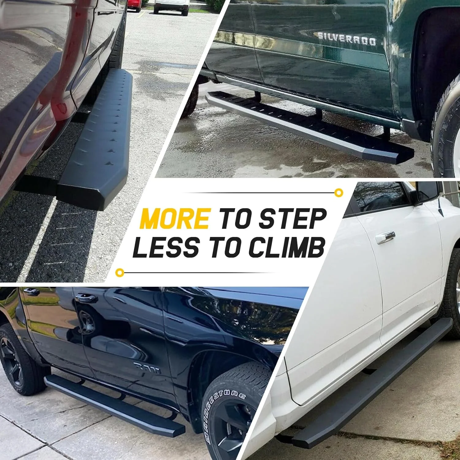 ONINE 6 Inch Black Running Boards Custom Fit 2019-2024 Chevy Silverado/Gmc Sierra 1500 & 2020-2024 Chevy Silverado/Gmc Sierra 2500/3500 Crew Cab Side Step Nerf bar (Excl. Silverado LD/Sierra Limited)