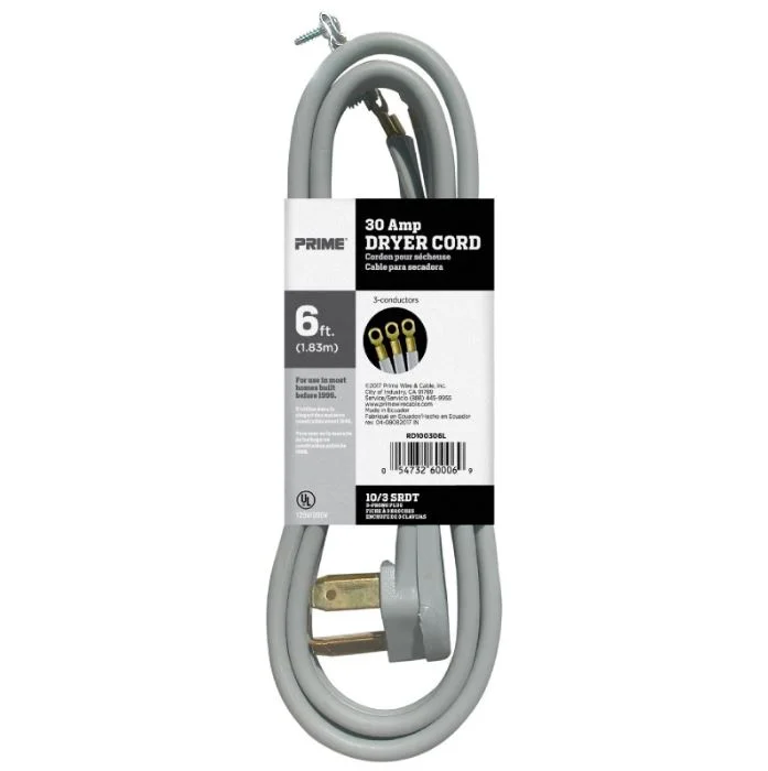 6 Feet 10/3 30 Amp Gray 3-Wire Dryer Cord
