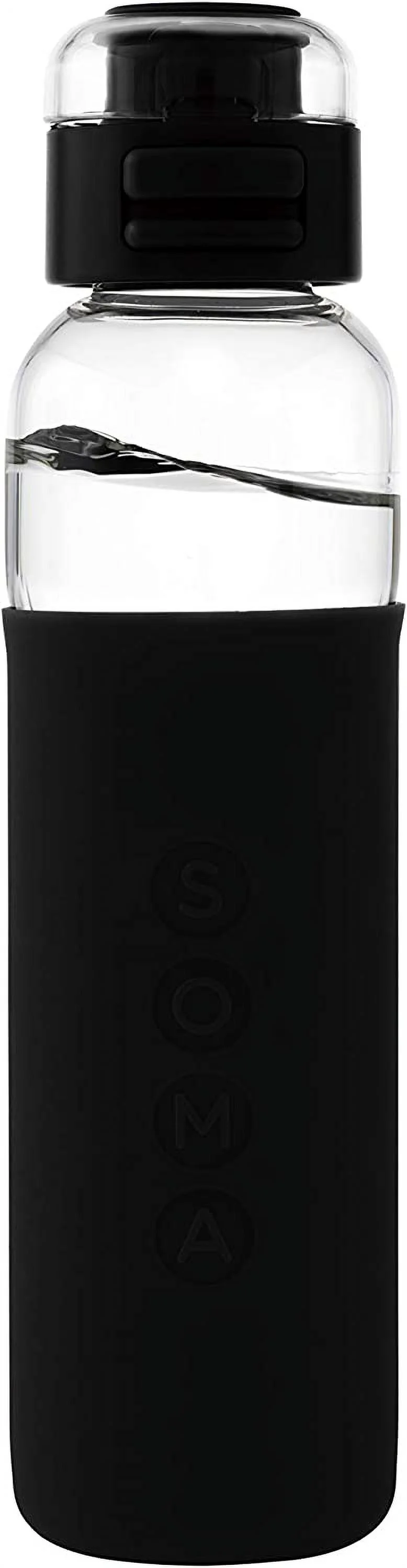 Soma 17oz (500ml) Glass Sport Water Bottle with Silicone Sleeve and 1-Hand Flip Top Lid - Black