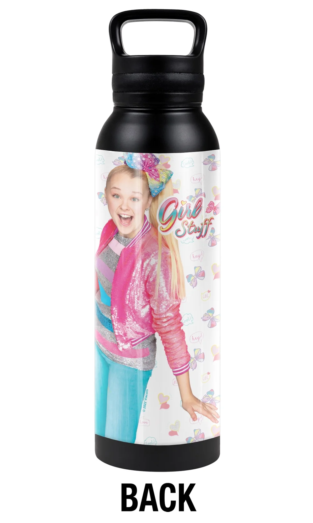 Jojo Siwa Official Girl Stuff 24 oz Insulated Canteen Water Bottle, Leak Resistant, Vacuum Insulated Stainless Steel with Loop Cap