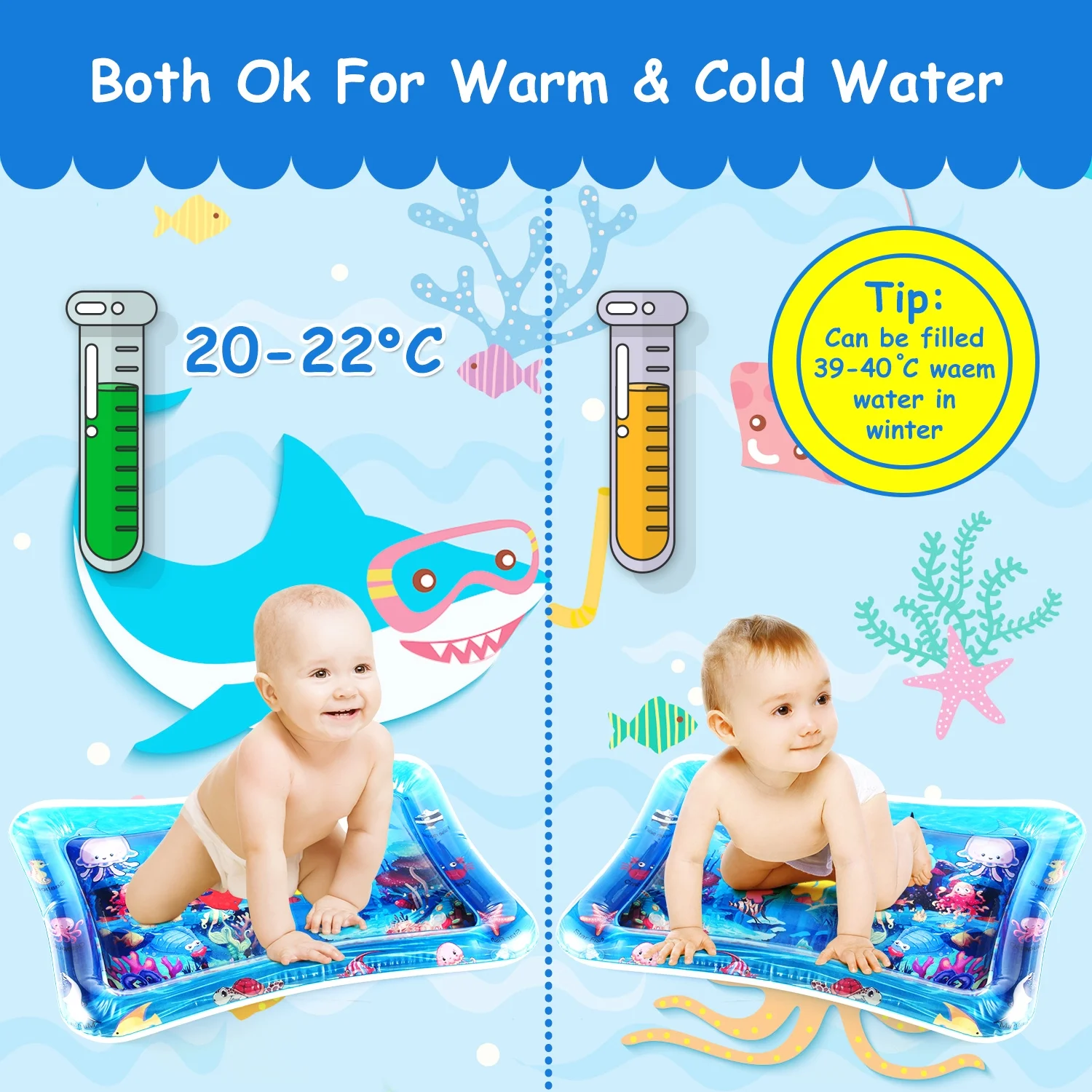 Tummy Time Baby Water Play Mat Toys for 3 6 9 Months, The Perfect Fun Toy for Infant Early Development Activity Centers