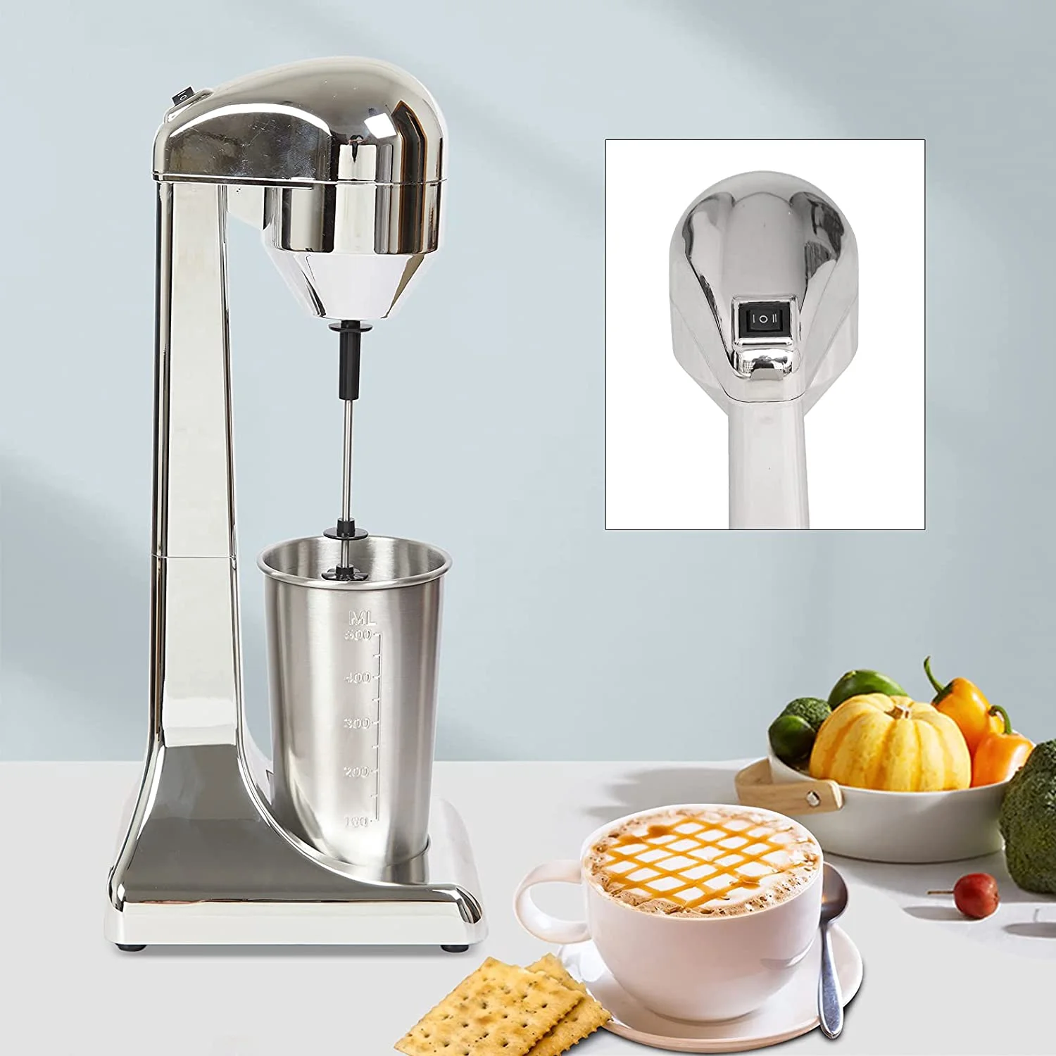 Miumaeov 110V 23000RPM Electric Milk Shaking Machine Single Head Milk Shaker Mixer Machine with 500ml Stainless Steel Cup, Stainless Steel Ice Cream Milk Shaker Machine 100W Milk Shaker Drink Maker