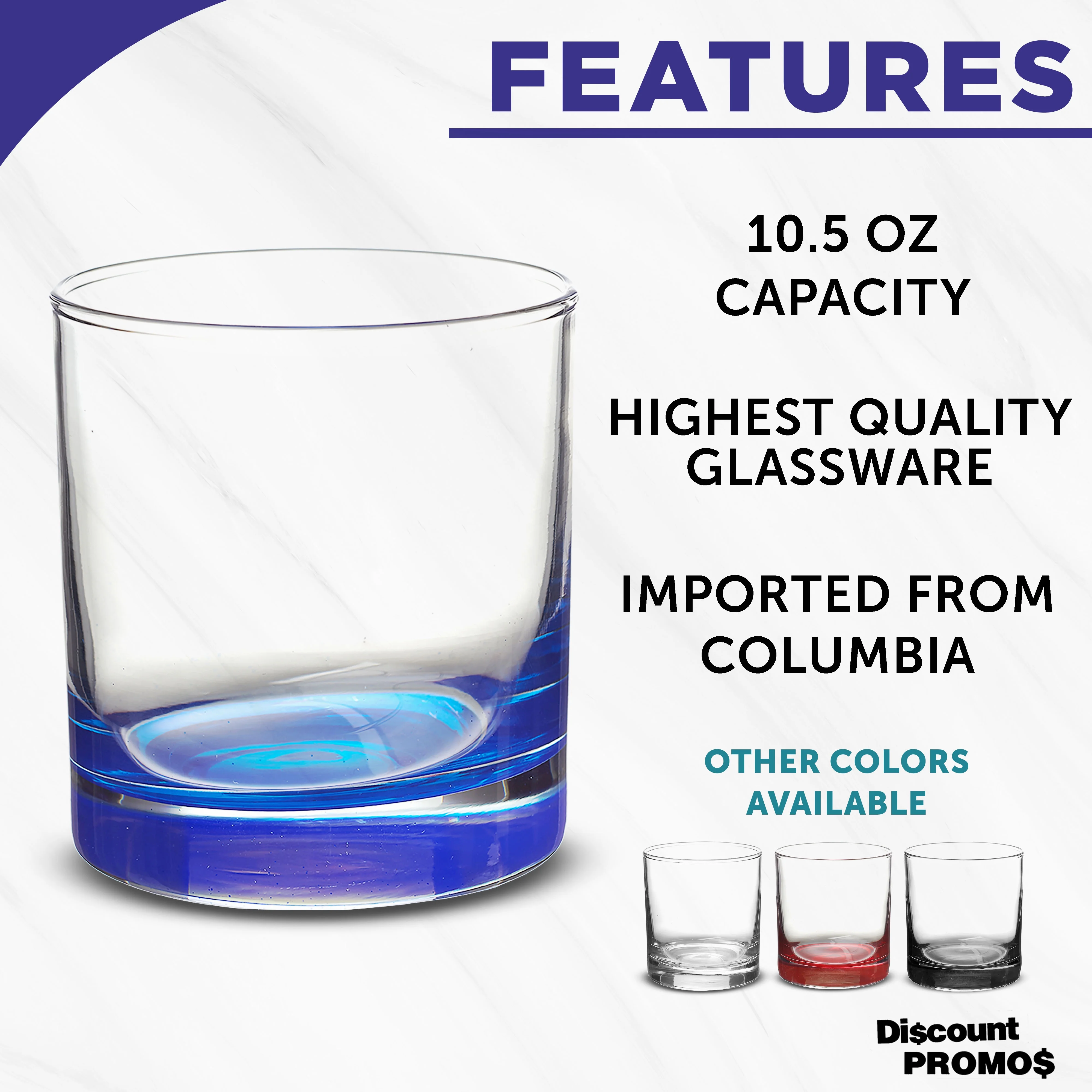 Lexington Rocks Whiskey Glass 10.5 oz, Set of 12, Bulk Pack - Perfect for Scotch, Bourbon, Whiskey, Cocktail - Blue