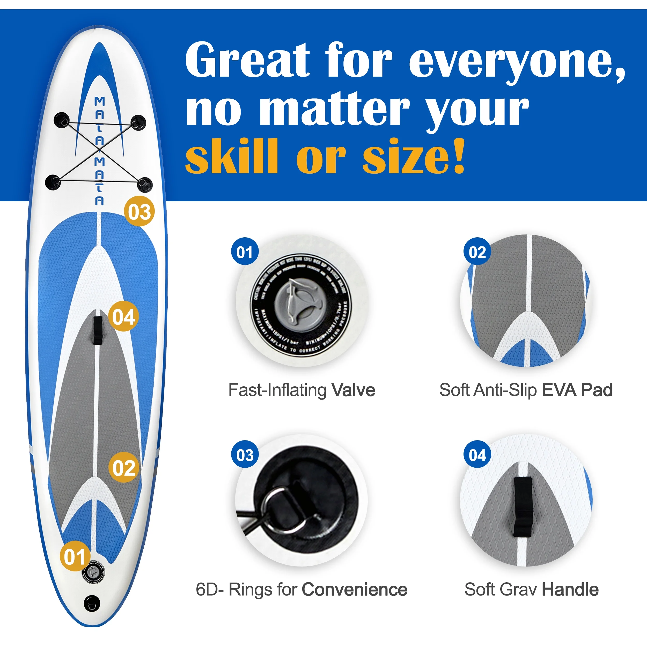 MATA MATA Blue Stream 10' Stand Up Paddle Board with Premium SUP Accessories & Backpack, Non-Slip Deck, Waterproof Bag, Leash Paddle, and Hand Pump