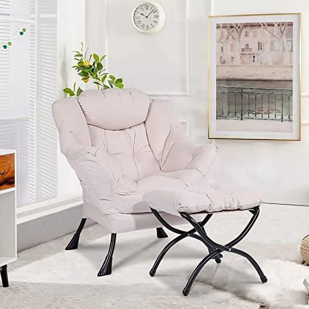 HOOMHIBIU Modern Lazy Chair with Portable Ottoman  Accent Contemporary Lounge Chair Steel Frame Leisure Sofa Chair Set with Footstool  Armrests  Side Pocket for Living Room  Bedroom  Offi