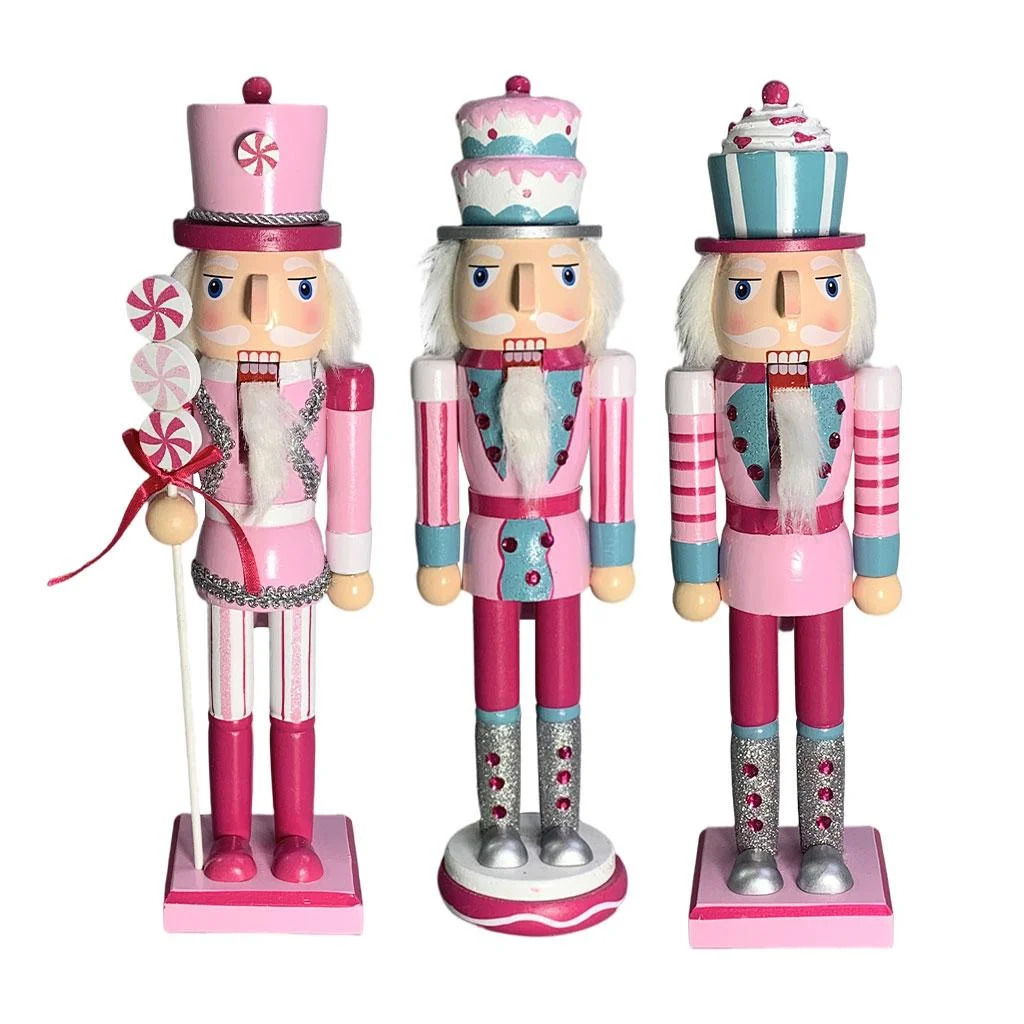 3 Pieces 35cm Wood Standing Nutcracker Solider Figures Model Doll Gift