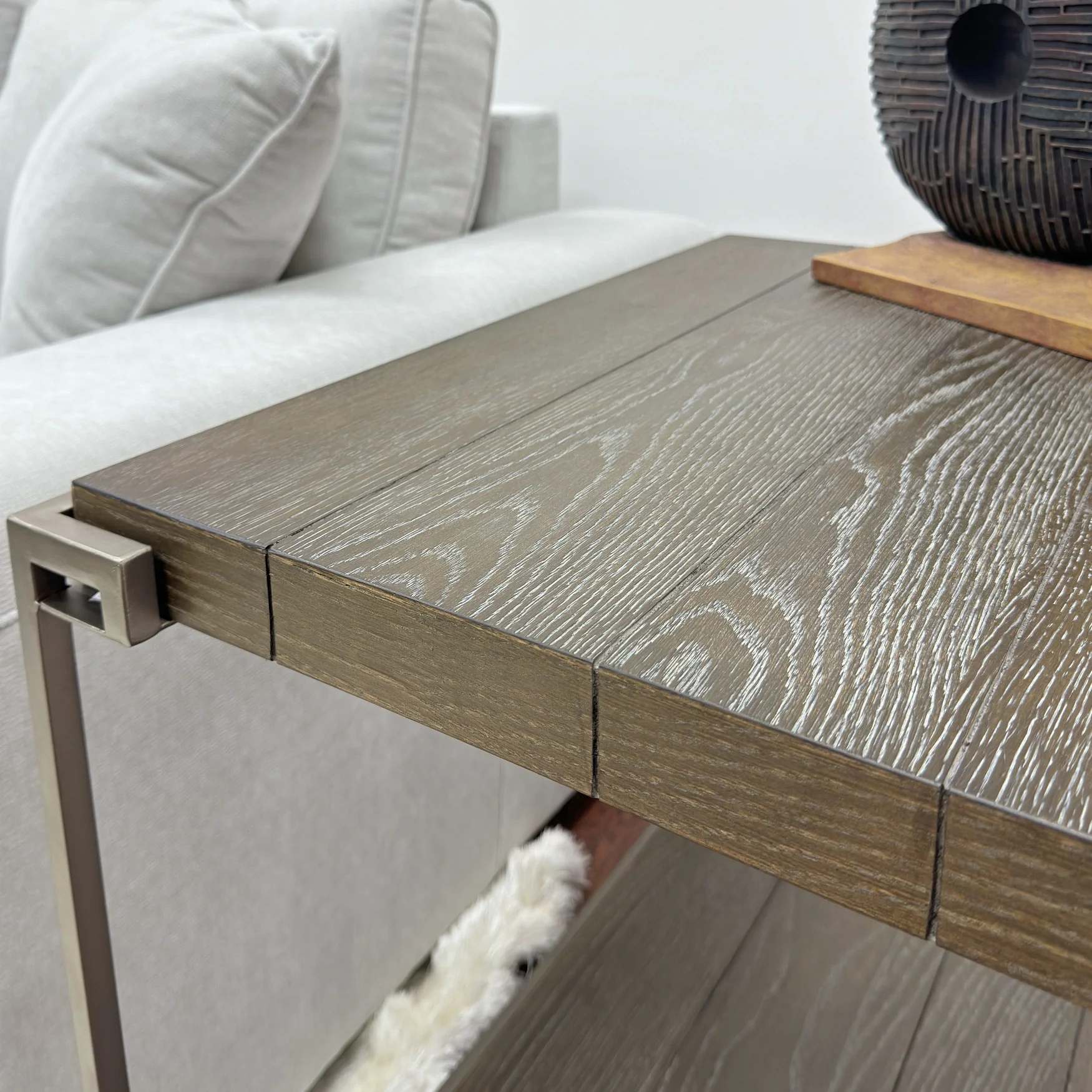 Roundhill Furniture Wood/Metal Corbeta End Table with Shelf in Graphite Gray