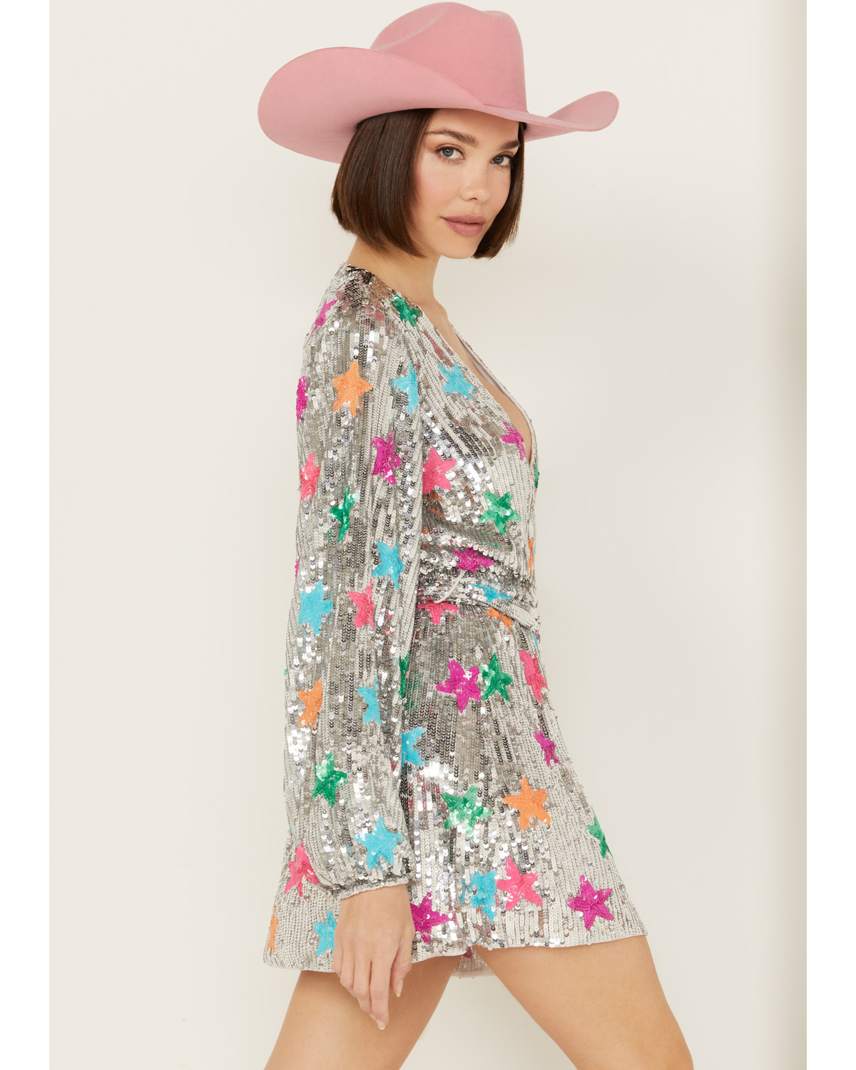 Show Me Your Mumu Women's Wear Out Sequin Long Sleeve Mini Dress Silver Small  US