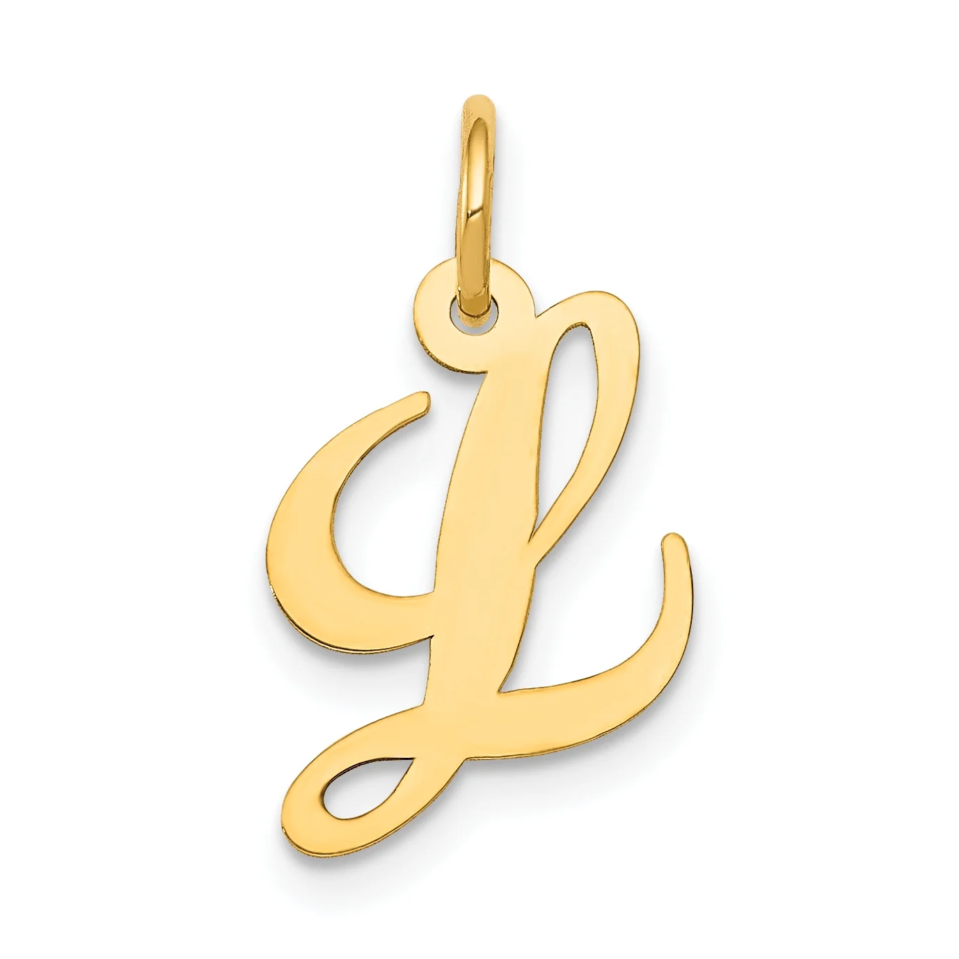 Carat in Karats 14K Yellow Gold Small Fancy Script Letter L Initial Pendant Charm With 14K Yellow Gold Lightweight Rope Chain Necklace 20''