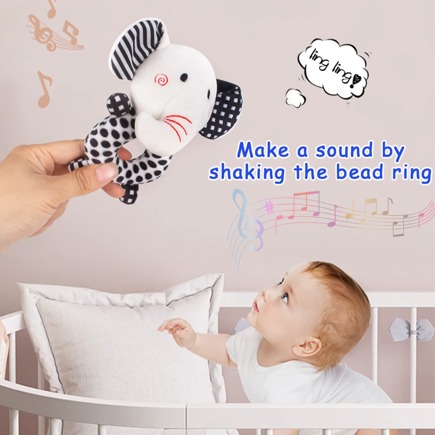 Baby Soft Rattles Teether Baby Toys,Newborn Elephant & Fox Plush Rings for Infants 0 3 6 Months (Elephant & Fox D)