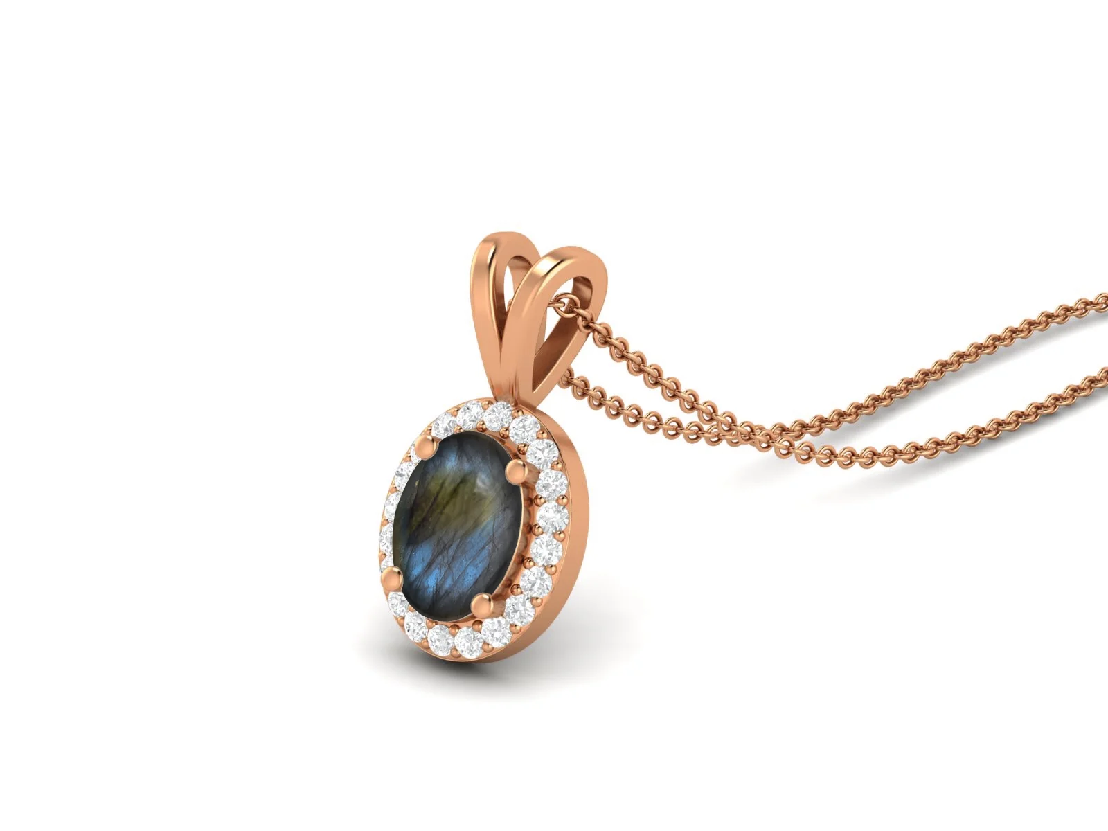 925 Sterling Silver Rose Vermeil Oval Labradorite Solitaire Women Valentines Day Gifts Necklace