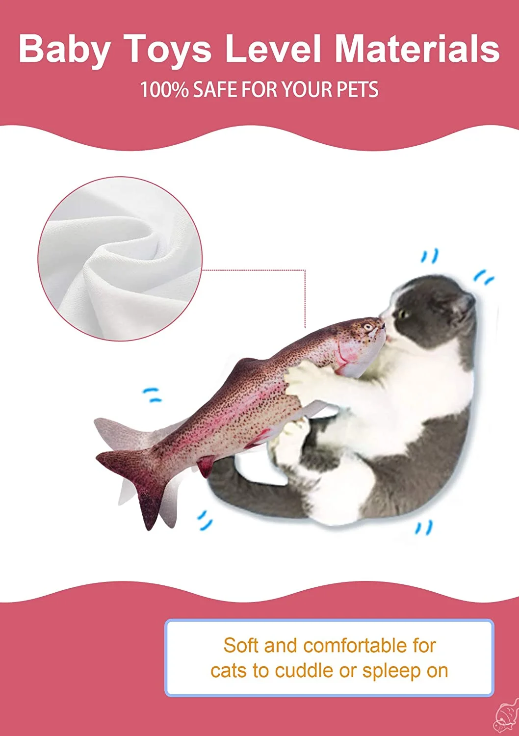 Electric Flopping Fish , Moving Cat Kicker Fish Toy, Realistic Flopping Fish, Wiggle Fish Catnip Toys, Motion Kitten Toy, Plush Interactive Cat Toys, Fun Toy for Cat Exercise