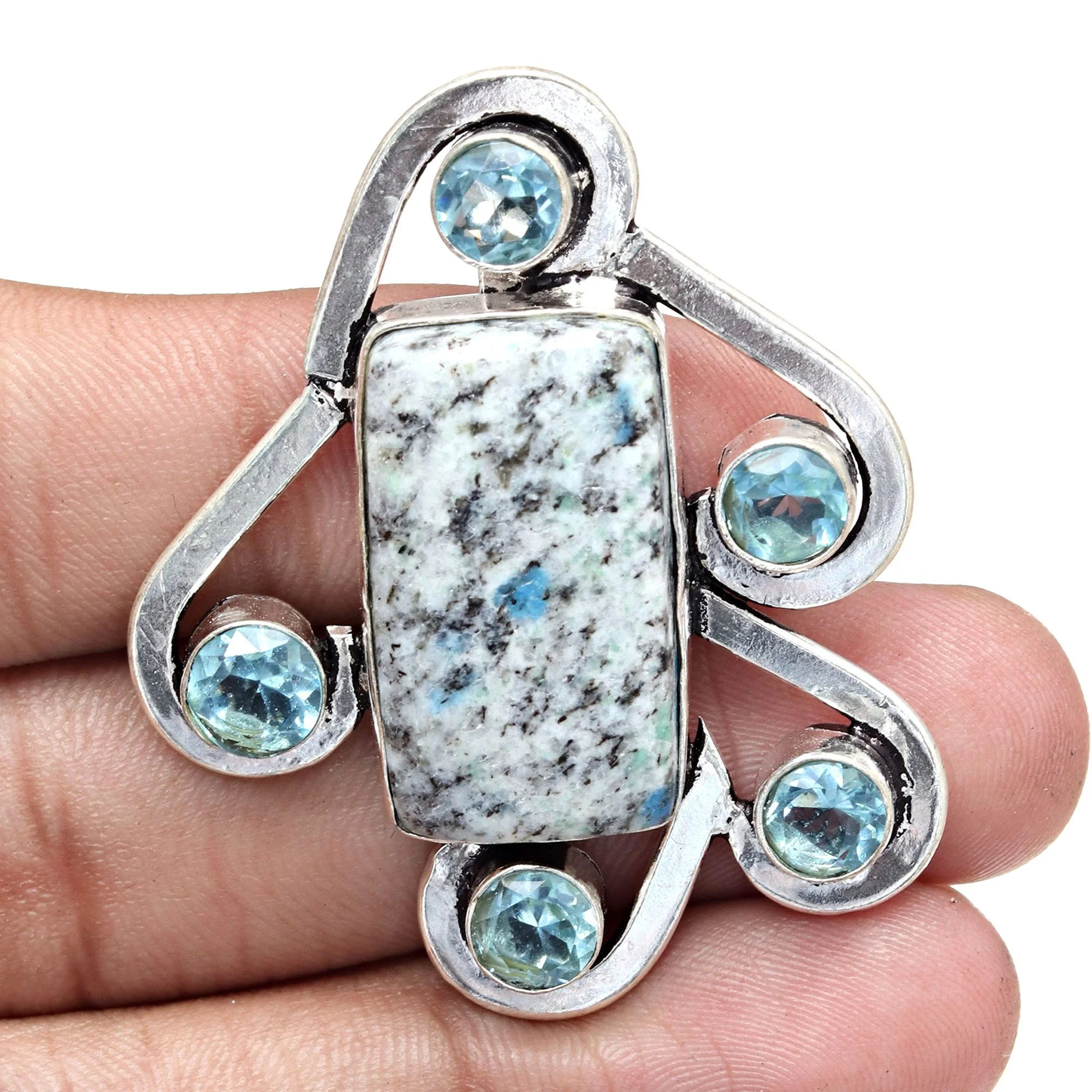 Jasper Gemstone Jewelry Necklace Silver Handmade 925 Ethnic Macrame Thread