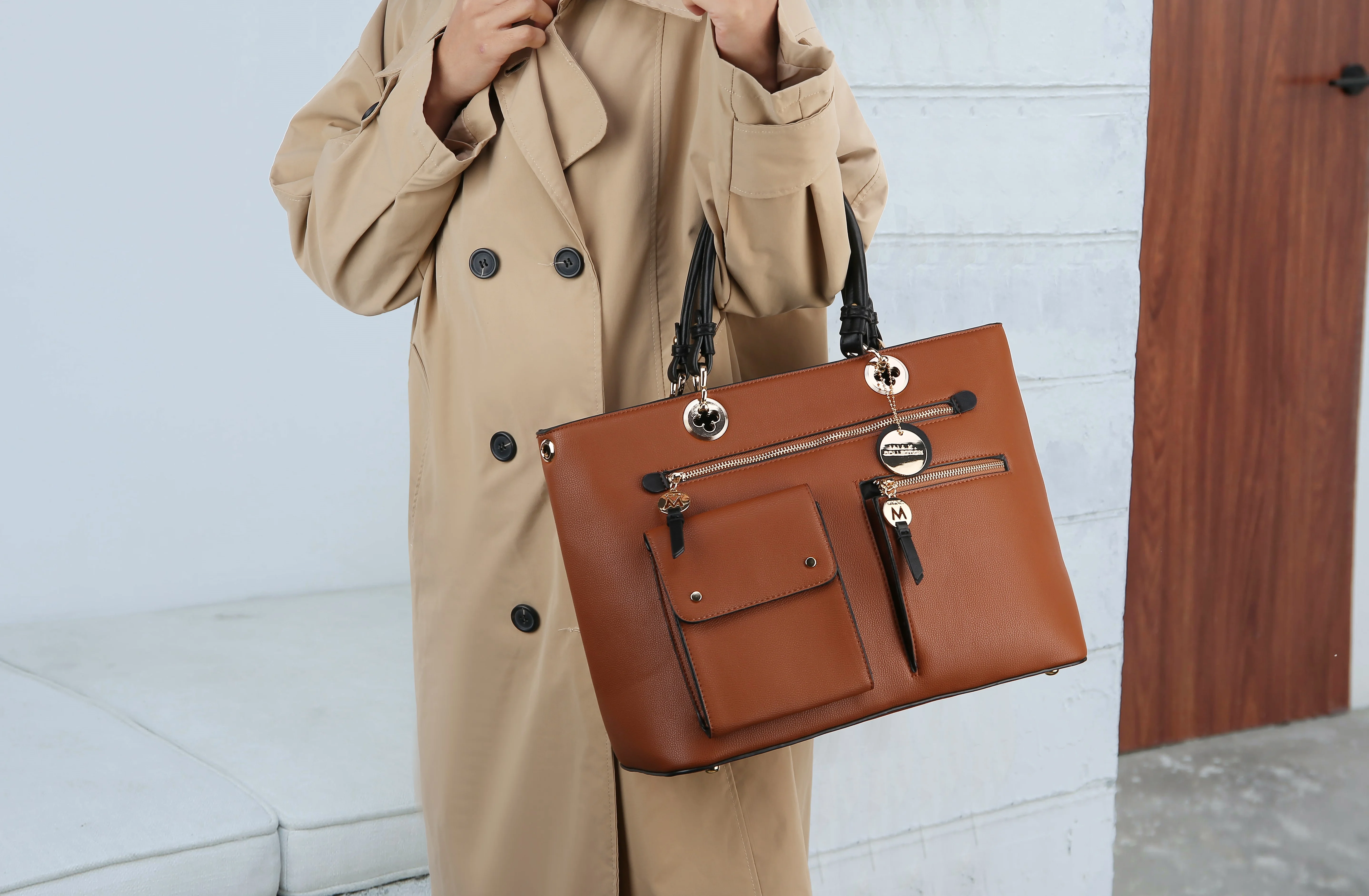 MKF Collection Julia Vegan Leather Color-Block Women’s Crossbody Satchel Handbag by Mia K. - Wine Blush