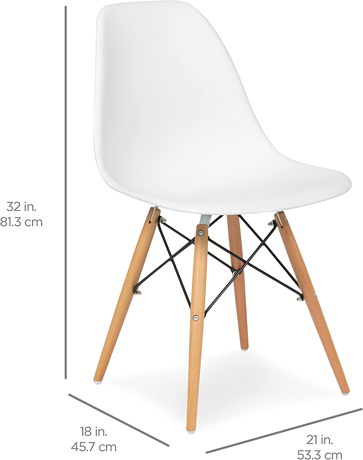 TJUNBOLIFE Set of 4 Mid Century Modern Dining Chairs w/Wood Legs  Molded Plastic Shell - White
