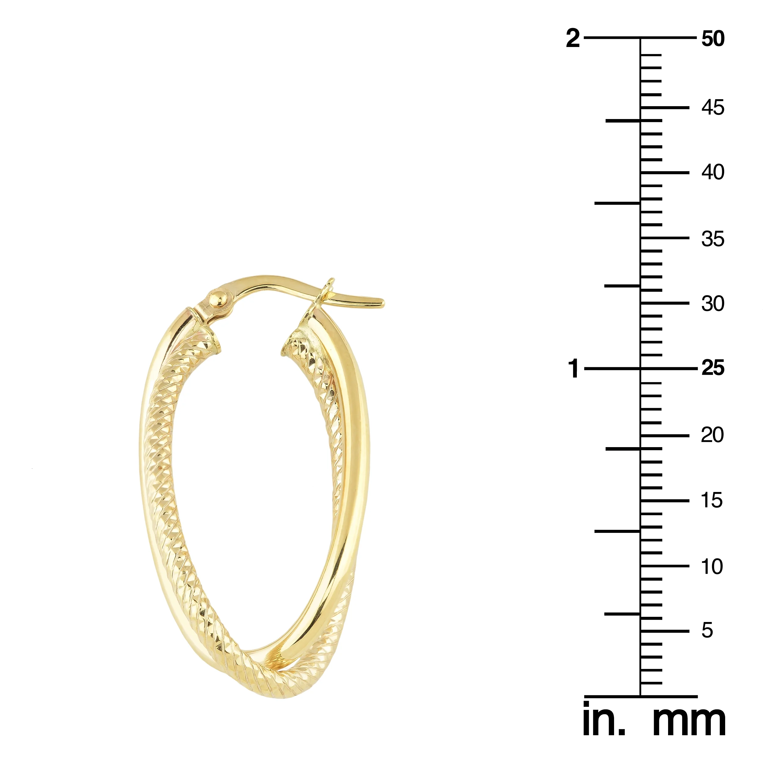 14k Yellow Gold Overlapping High Polish And Diamond-cut Finished Oval Hoop Earrings