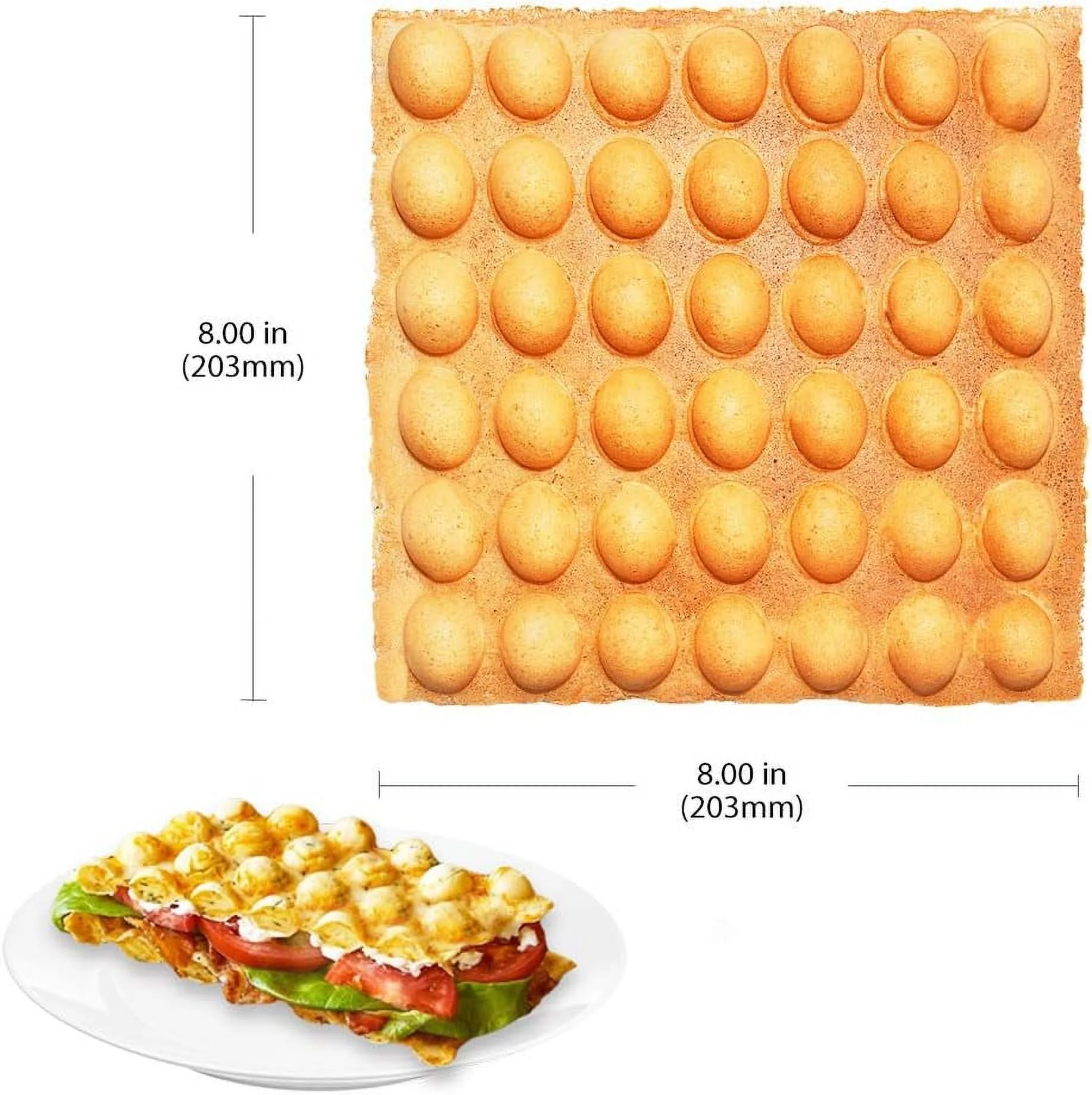 Bubble Waffle Maker | Stainless Steel Square Shaped Egg Waffle Iron With Manual Thermostat | Nonstick Coating | 1 Large Hong Kong Waffle | 110V | 1300W