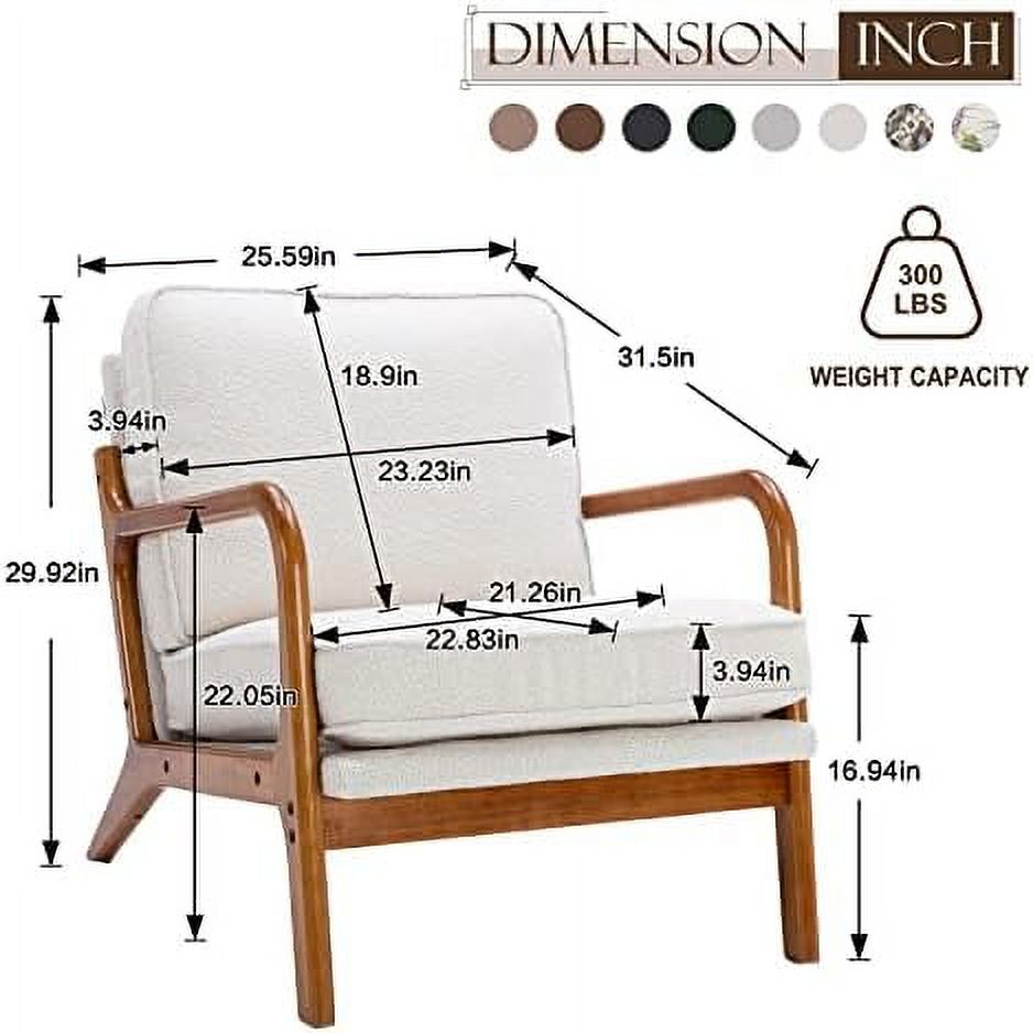 NLIBOOMLife Upholstered Mid Century PU Leather Accent Chair  Comfy Lounge Armchair with Thicken Cushion  Modern Wooden Arm Chair  Sturdy Reading Chair for Living Room  Bedroom  300 LBS We