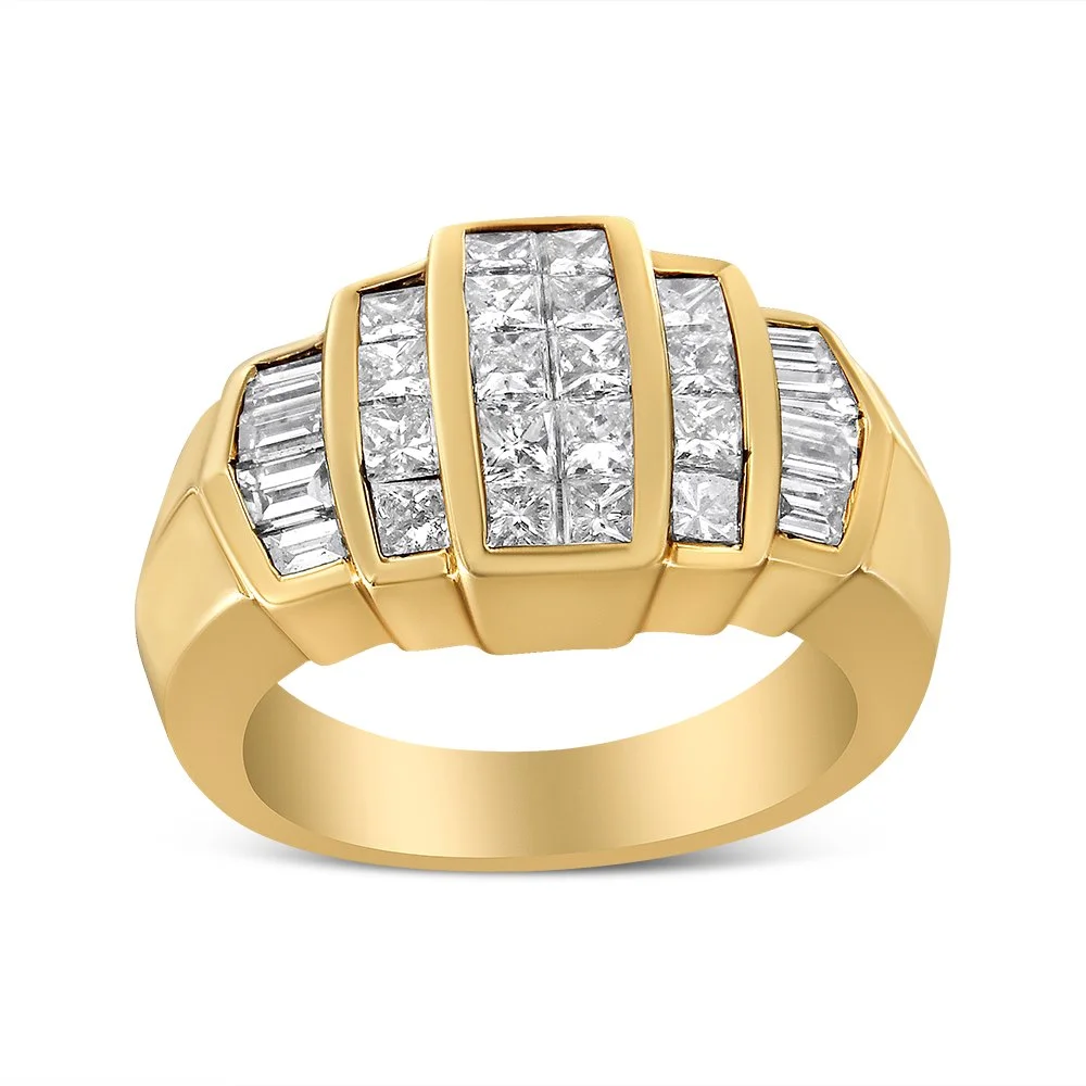 Haus of Brilliance 14K Yellow Gold 1 3/4 Cttw Womens Channel Baguette cut and Princess-Cut Diamond Step Up Tapered Cocktail Ring Band (G-H Color, VS1-VS2 Clarity) - Size 6.5