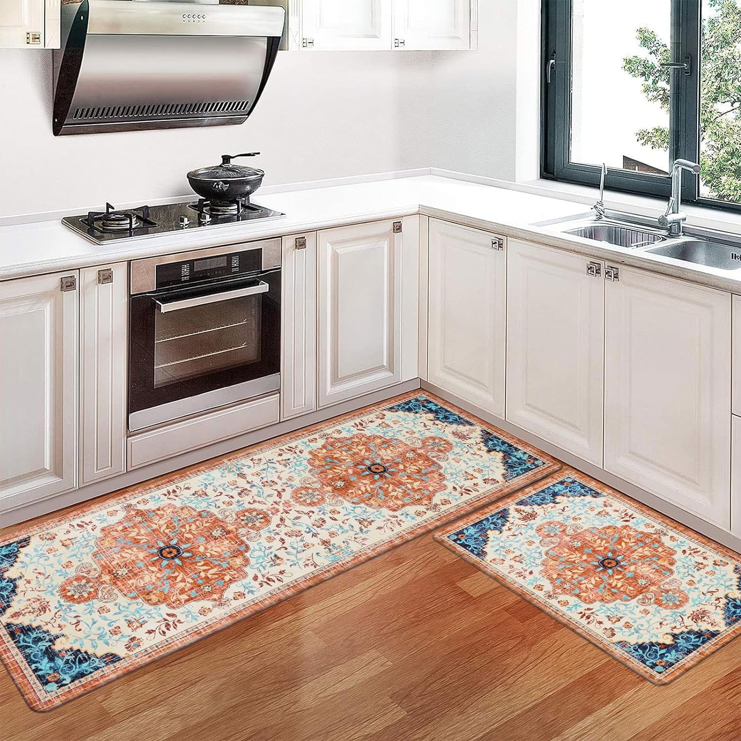 Findosom 2pcs Boho Anti Fatigue Kitchen Rug Sets Waterproof Non Slip Kitchen Mat 0.4