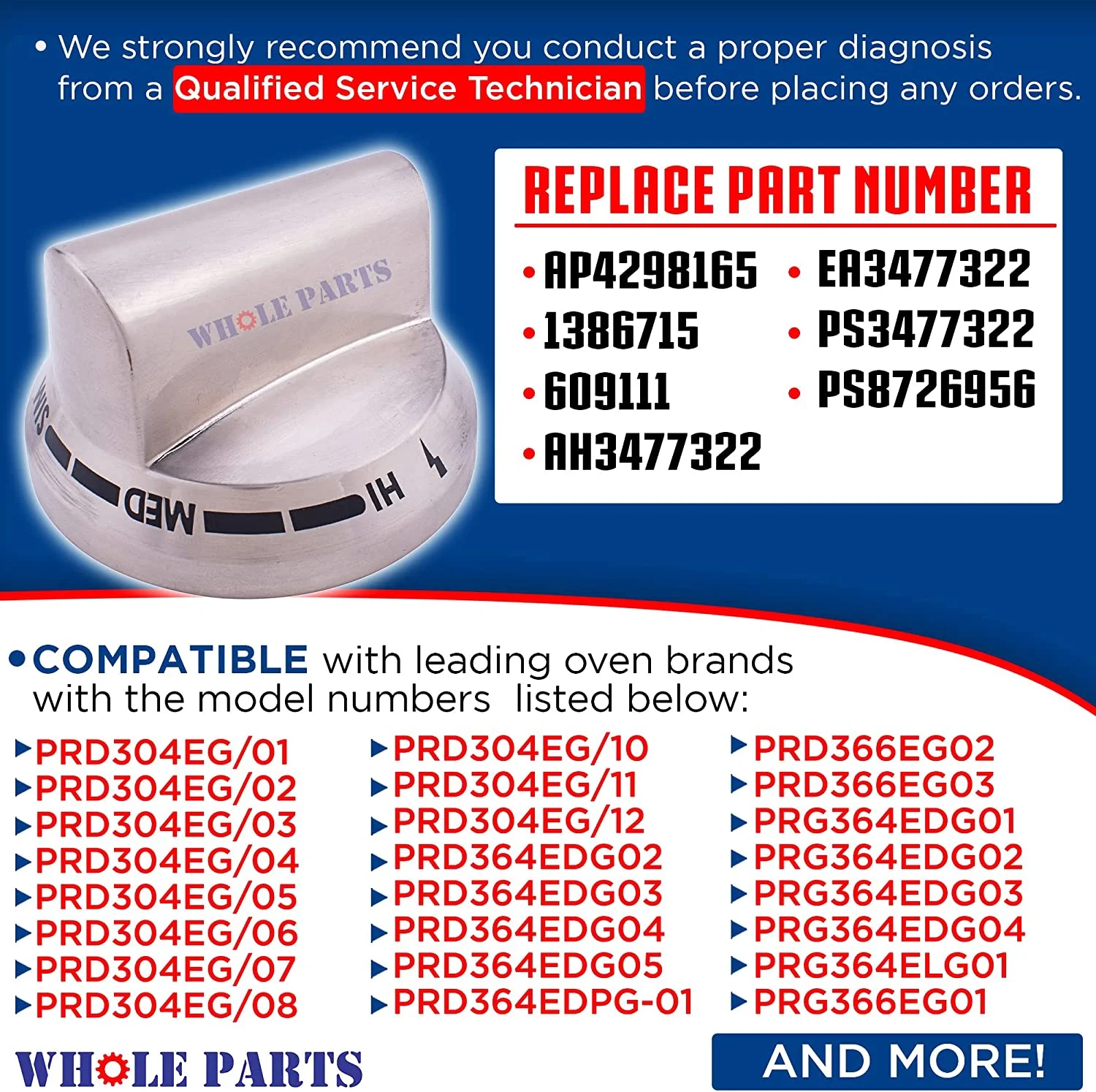 Whole Parts Range or Burner Knob Part # 00609111 - Replacement & Compatible With Some Bosch, Thermador, Gaggenau Ovens & Ranges - Non-OEM Appliance Parts & Accessories - 2 Yr Warranty