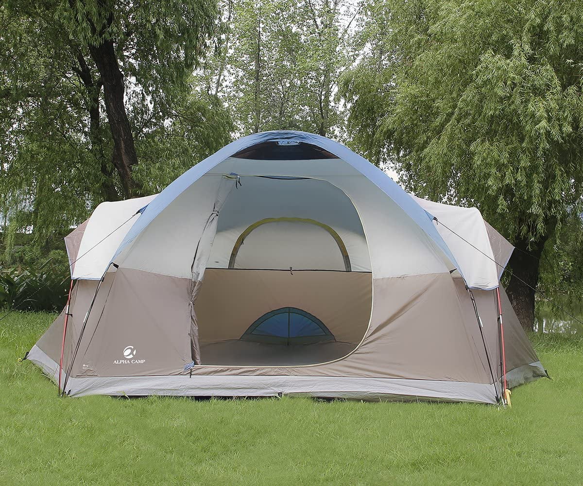 Sophia & William 14' x 10' 6 Person Outdoor Camping Pop up Dome Tent Portable Waterproof Lightweight Backpacking Camping Tent with Carry Bag for Outdoor Hiking Picnic Beach,Blue