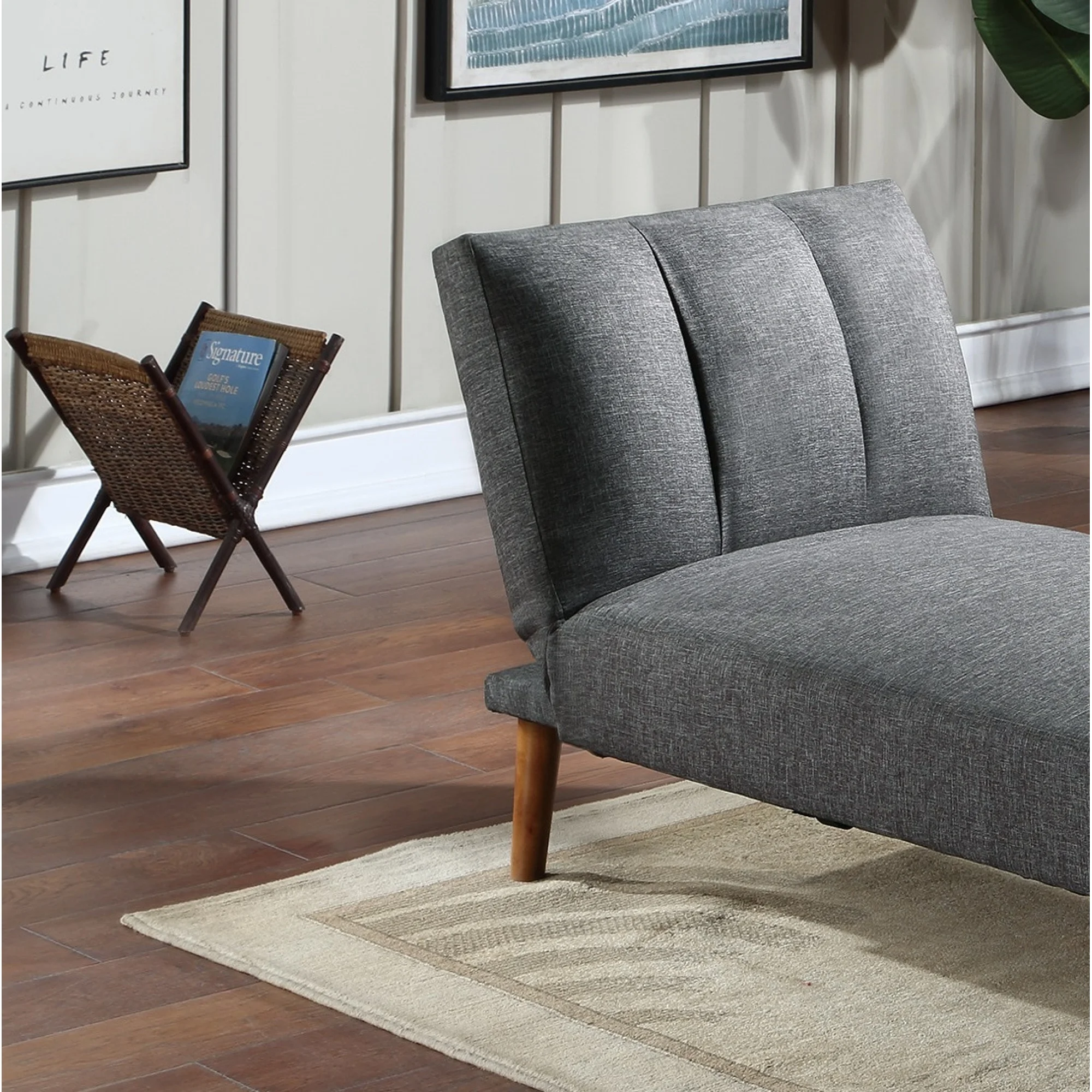 Blue Grey Polyfiber Adjustable Chaise Bed Living Room Solid Wood Legs Plush Couch