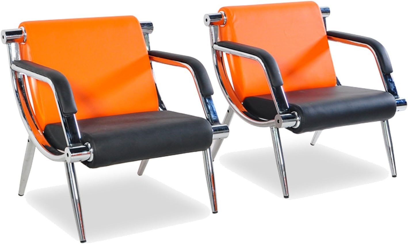 2Pcs Orange And Black PU Leather Office Reception Chair Waiting Room Visitor Guest Sofa Seat