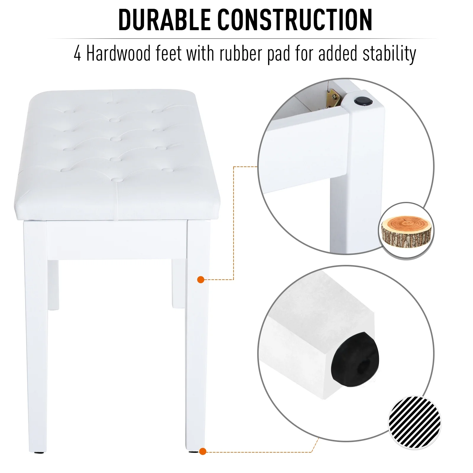 HomCom Traditional Country Birchwood Faux Leather Padded 2 Person Piano Bench