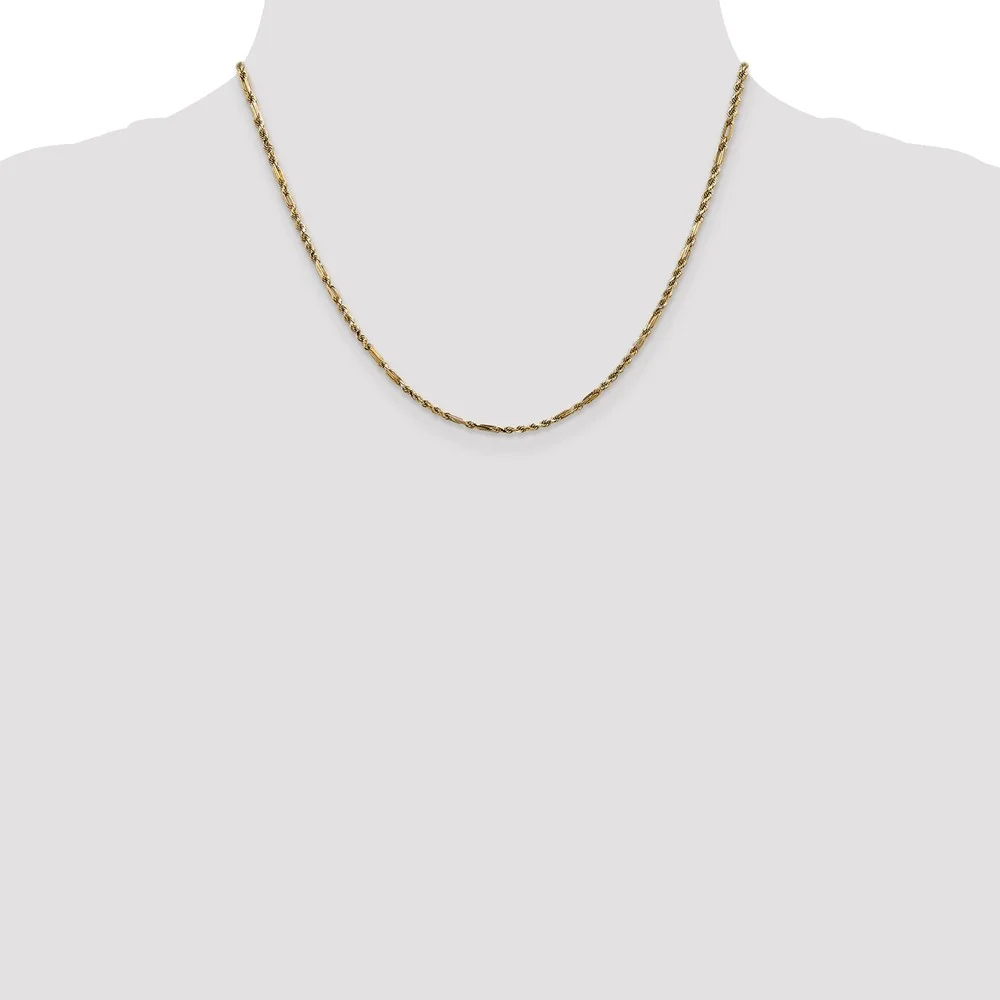 Real 14kt Yellow Gold 2.25mm Diamond Cut Milano Rope Chain; 18 inch; Lobster Clasp; for Adults and Teens; for Women and Men