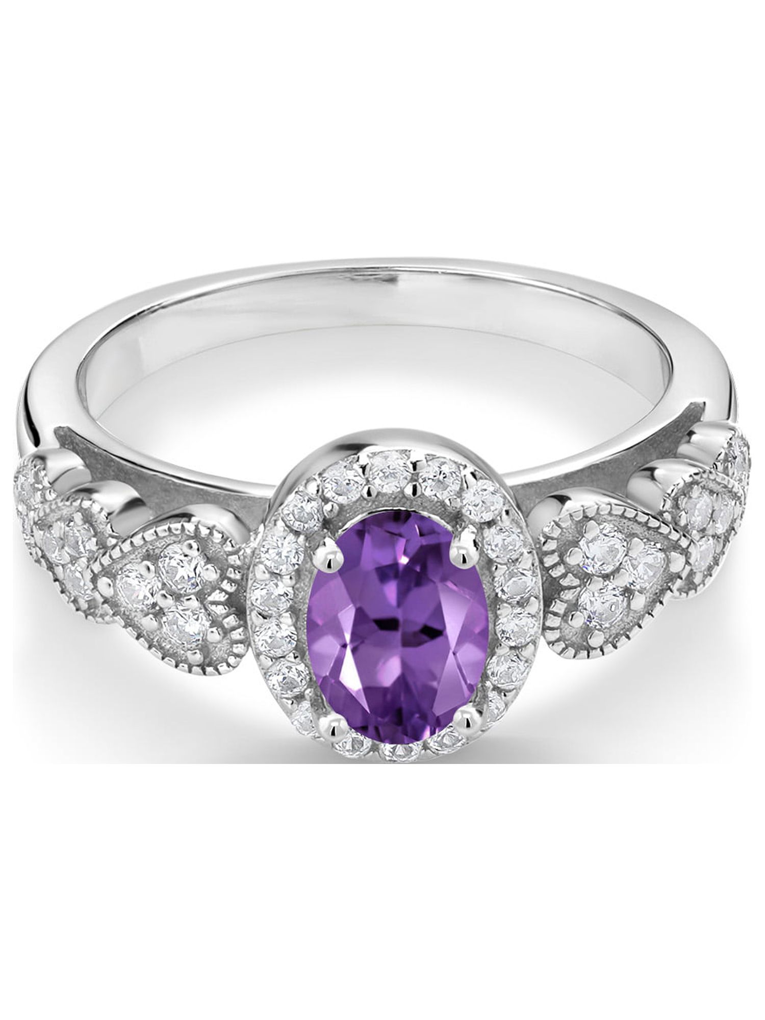 Gem Stone King 925 Sterling Silver Purple Amethyst Women Engagement Ring (1.18 Ct Oval, Gemstone Birthstone, Available in Size 5, 6, 7, 8, 9)