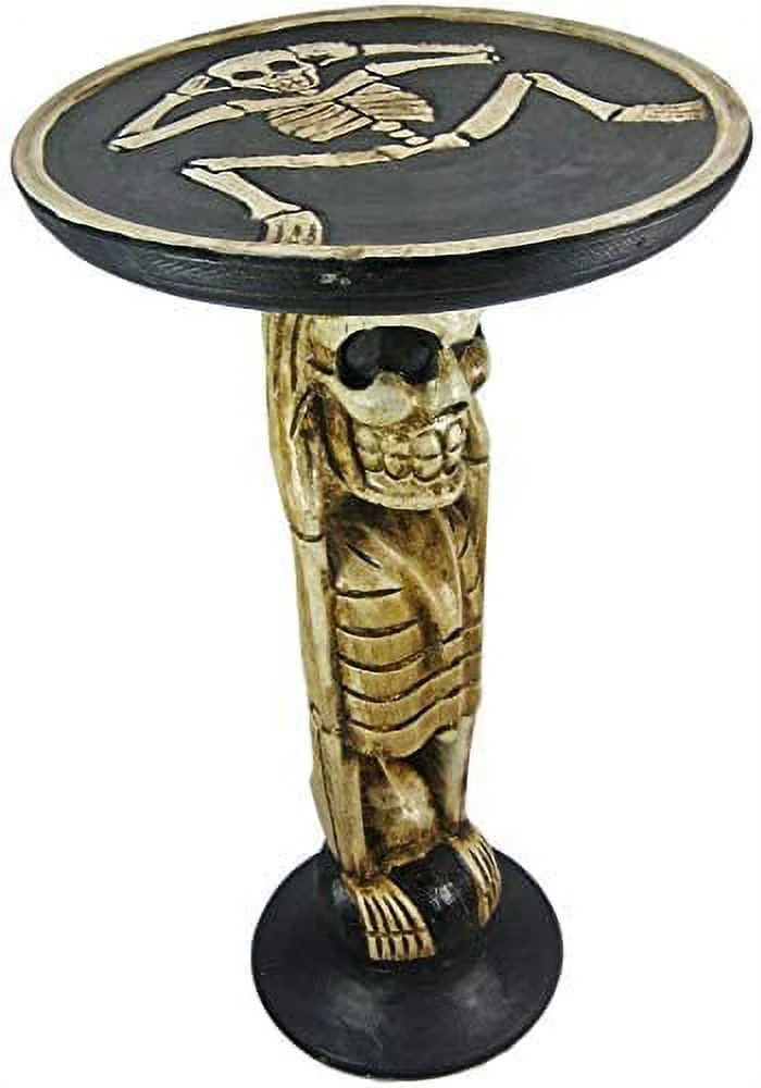 Bad Social Skeleton Blood Drunk Tiki Table Skull Bone Hand Carved Wood Plant Stand End Table Sculpture Bar Decor