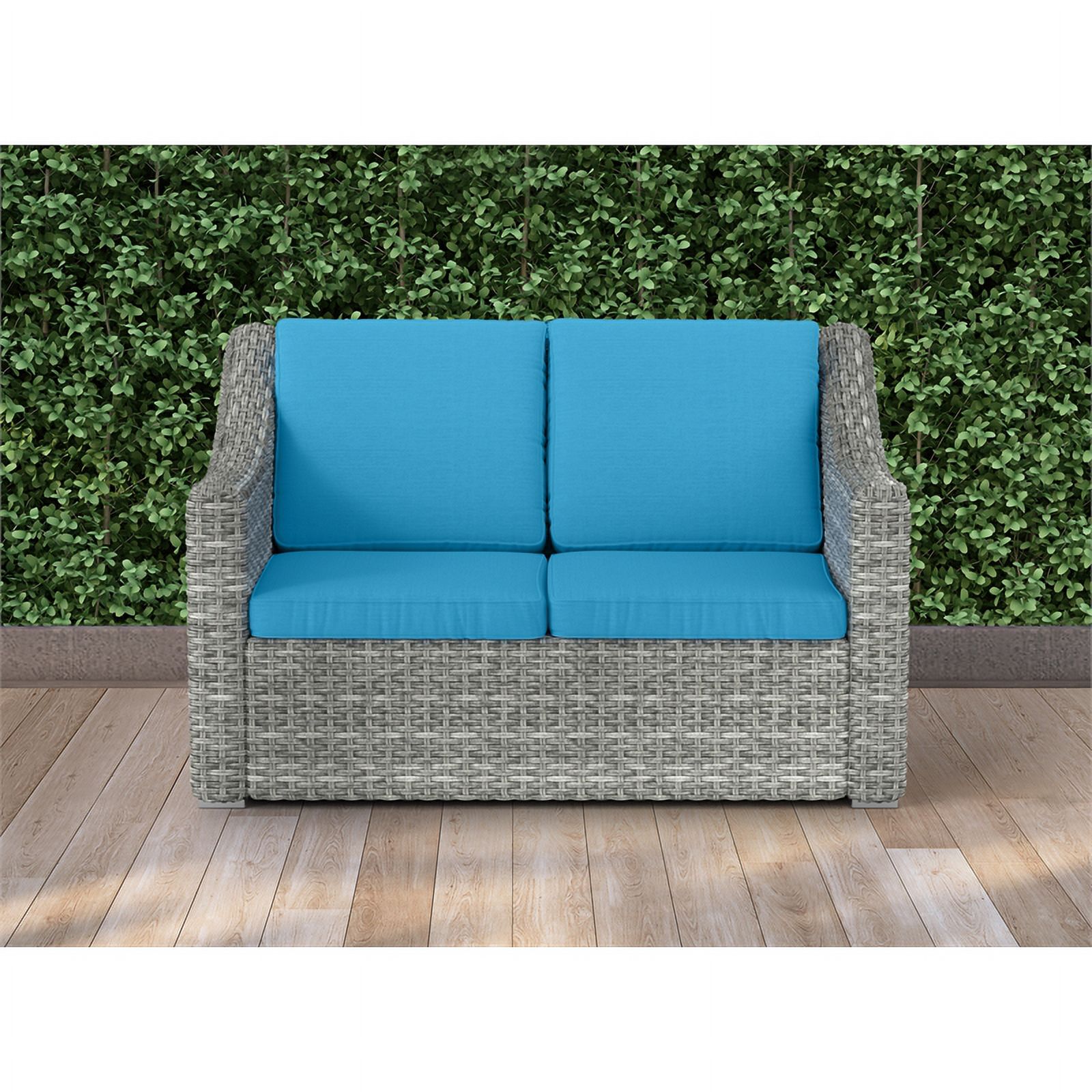 Saint Birch Contemporary Cast Iron Outdoor Wicker Loveseat in Teal