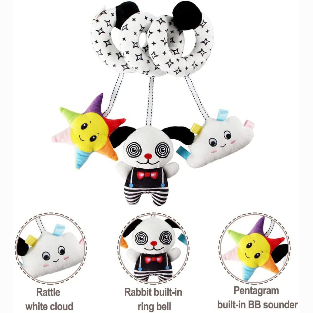 Car Seat Spiral Plush Toys, Crib Toys Spiral Activity Toy Built-in BB Device & Rattle & Sound Box, Newborn Sensory Toy Best Gift for 0 3 6 9 12 Months