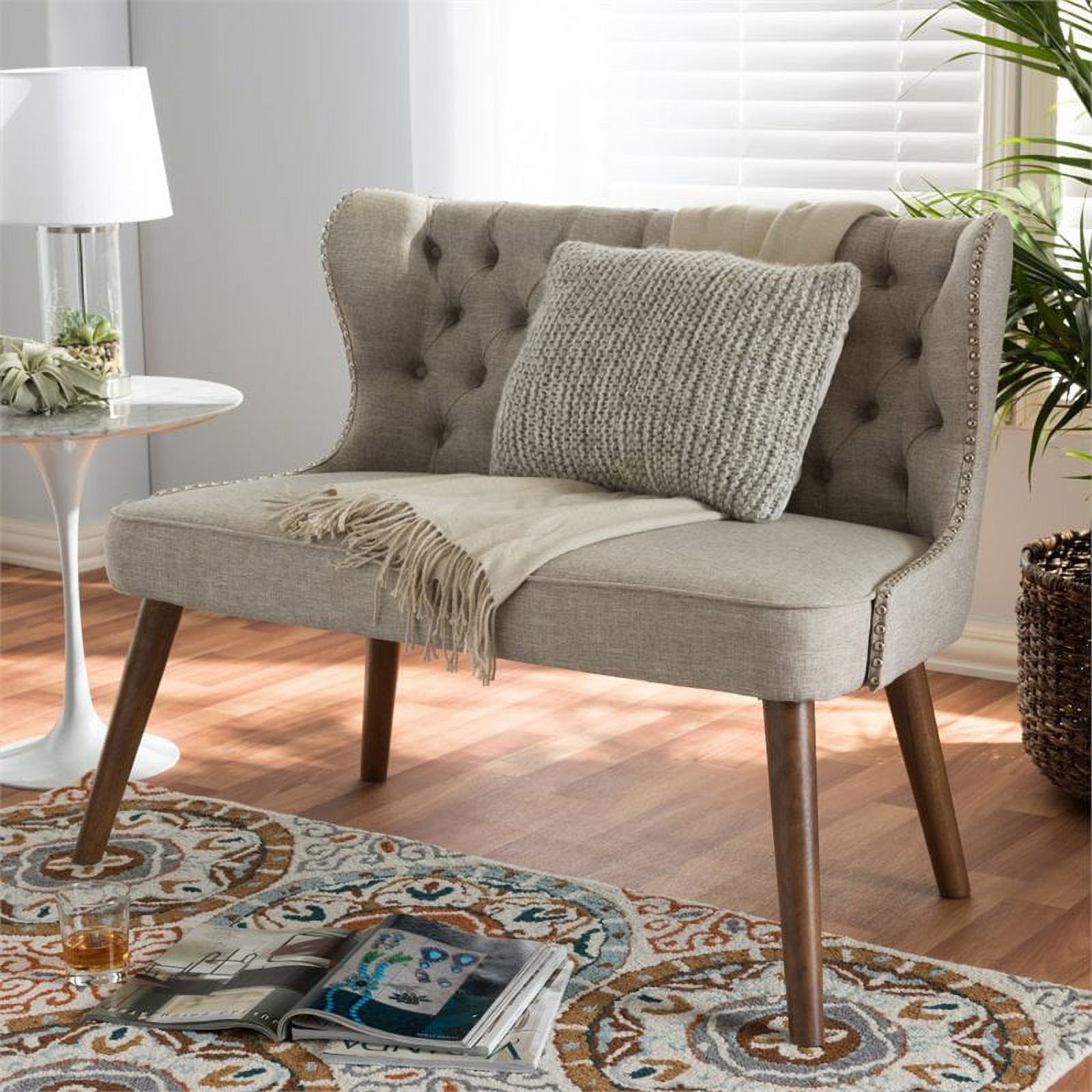 Bowery Hill Mid-Century Upholstered 2-Seater Loveseat in Brown