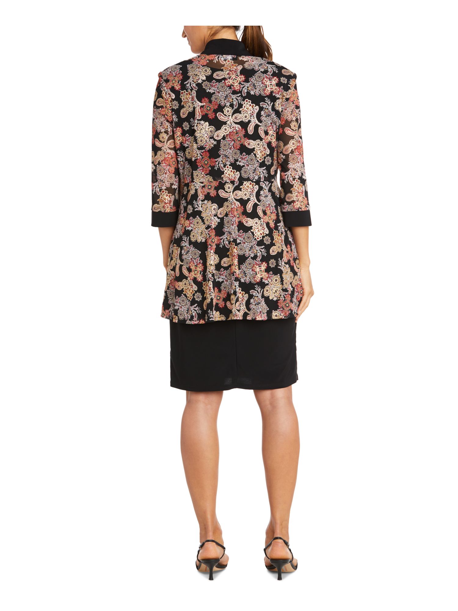 R&M RICHARDS Womens Black Stretch Printed Sleeveless Scoop Neck Above The Knee Evening Shift Dress Plus 20W