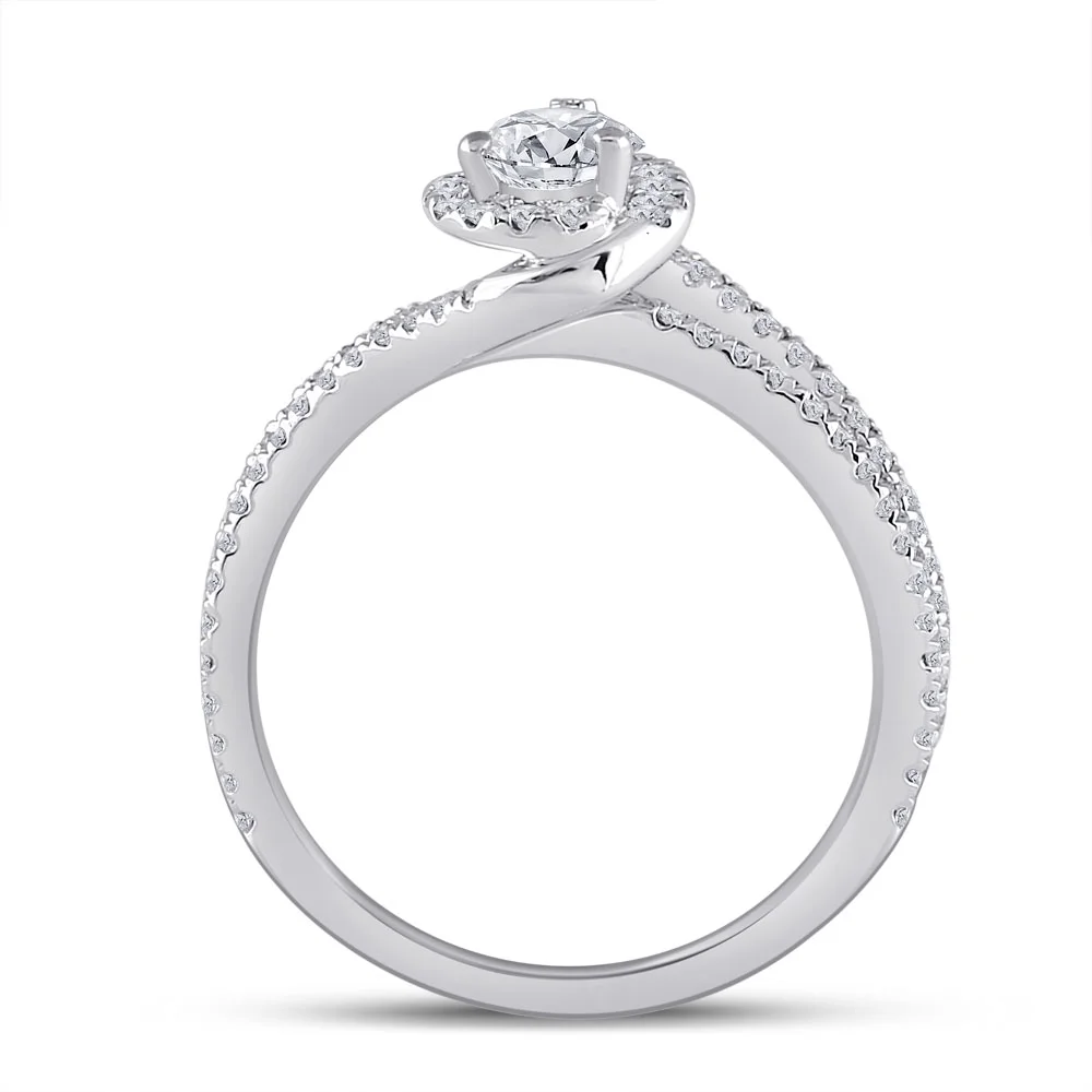 14kt White Gold Womens Pear Diamond Halo Bridal Wedding Engagement Ring 1.00 Cttw (Certified)