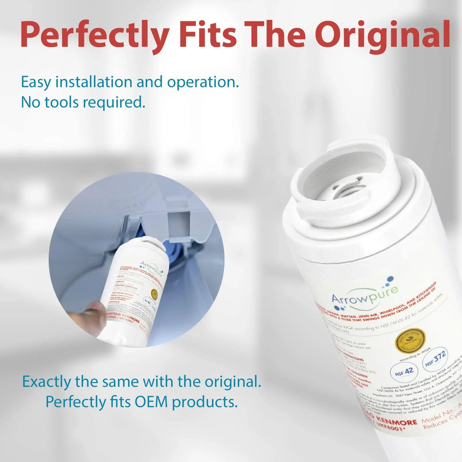 4 Pack Premium UKF8001 Refrigerator Water Filter Replacement by Arrowpure | Certified According to NSF 42&372 | Compatible with Maytag UKF8001, 67006464, 4396395, 13040210, Kenmore 469006