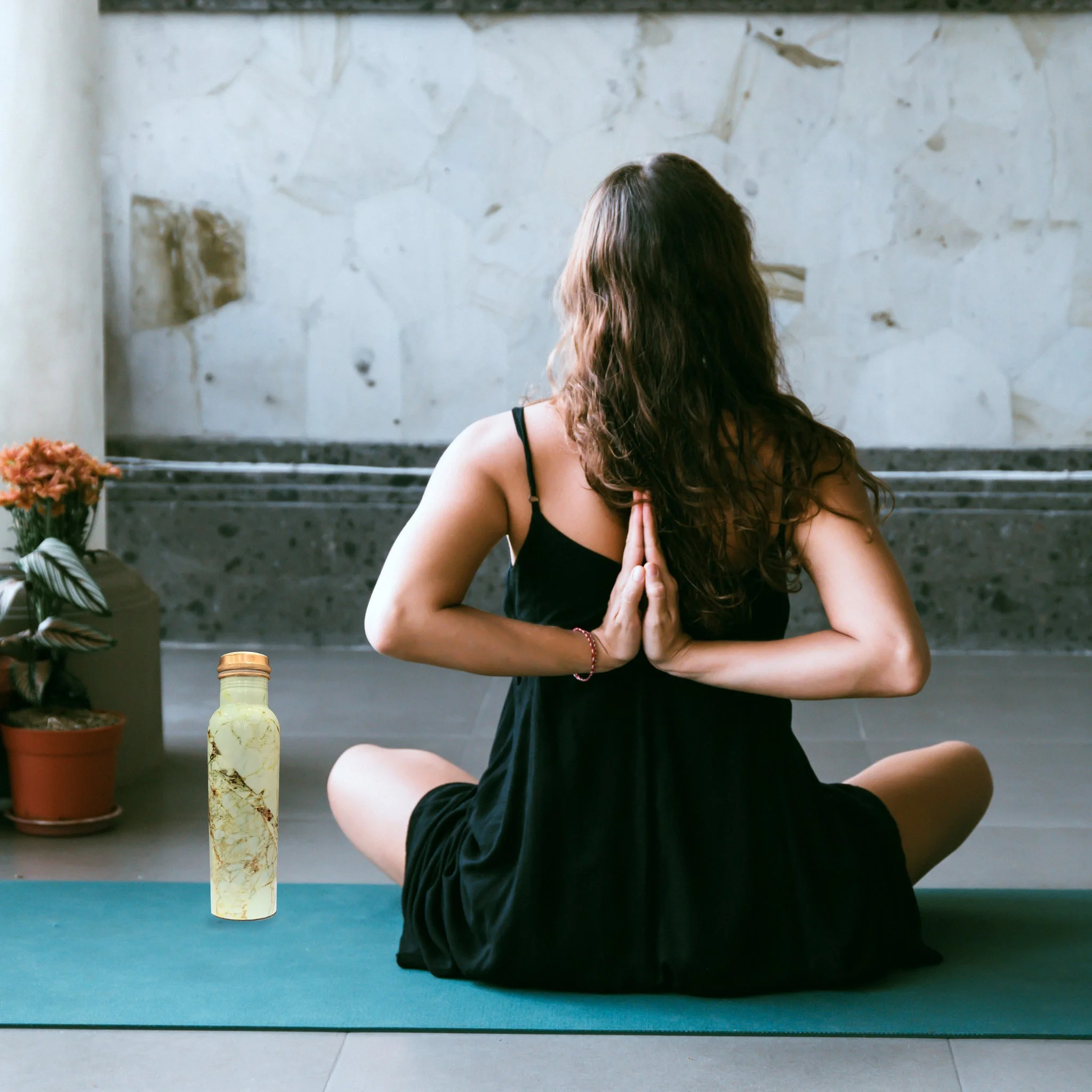 Marble Printed Copper Bottle (1L) Water Bottle With Leak Proof Multipurpose Bottle For Gym, Travelling, Yoga, Ayurveda, Outdoors, Indoors 1000 ml