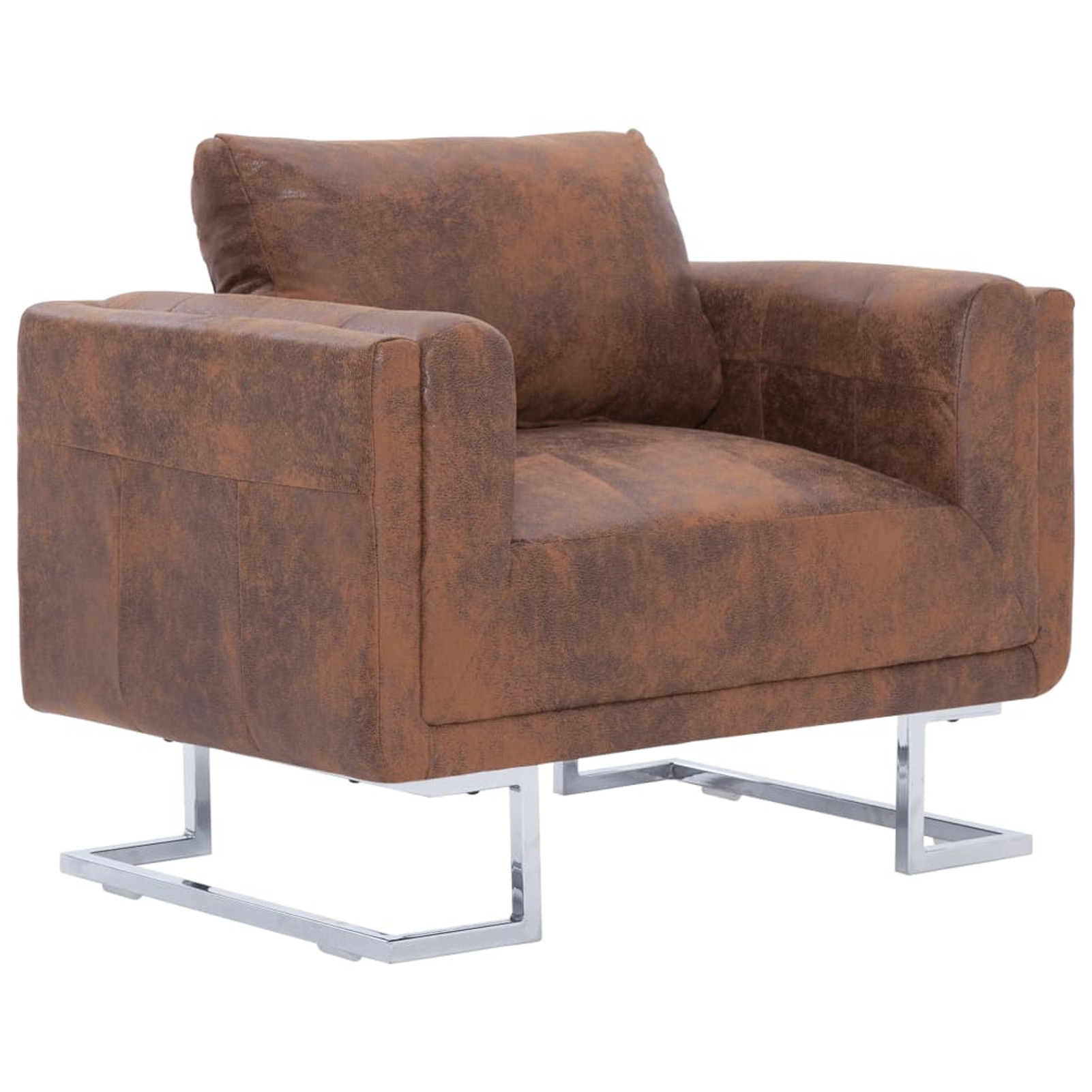 Anself Cube Armchair Faux Suede Leather Upholstery Chair with Chrome Feet Brown for Living Room, Home, Office, Reception Room, Cafe 33 x 24.4 x 28.7 Inches (W x D x H)