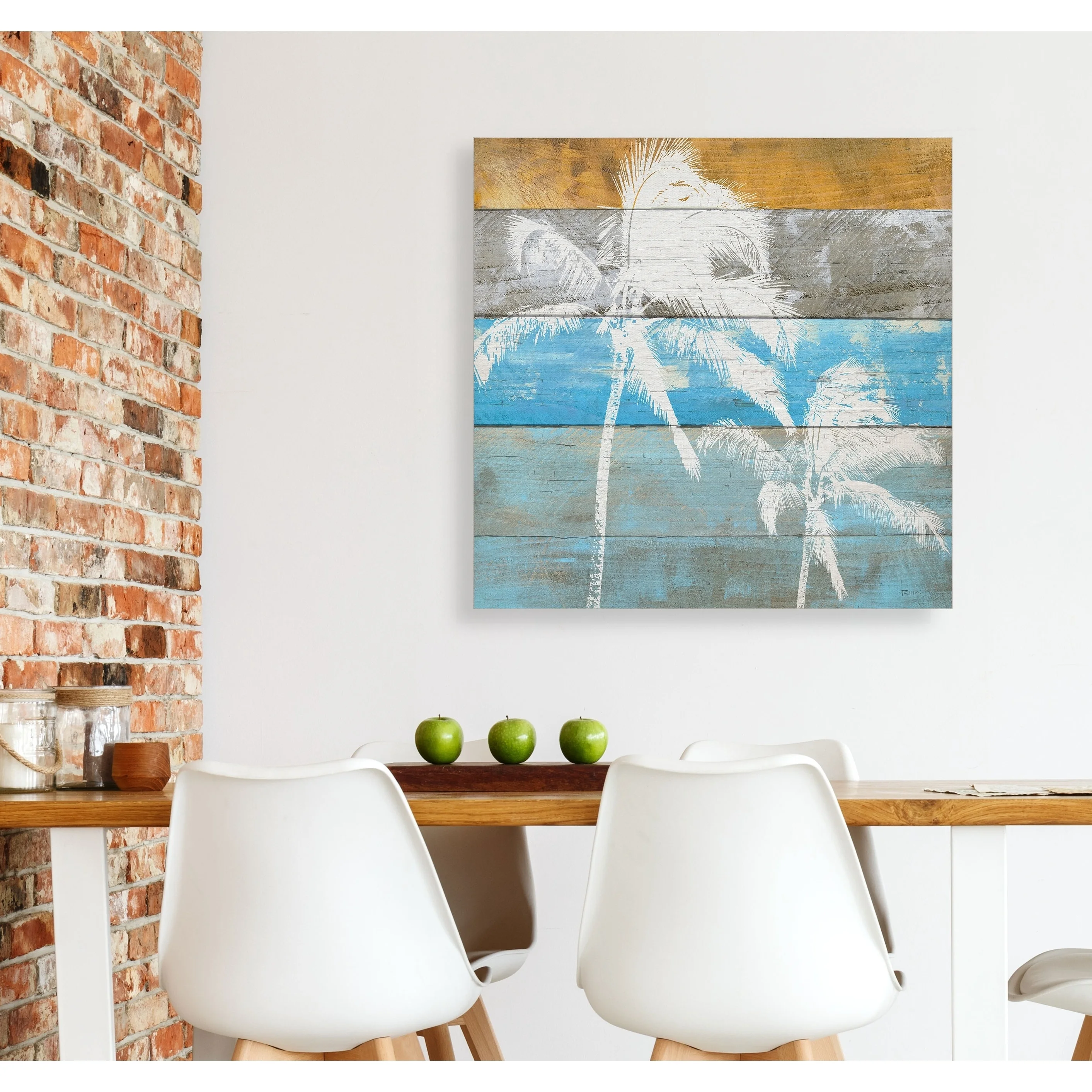 Wexford Home Woodgrain Palms -Gallery Wrapped Canvas - yellow, blue, green, red, black, white 10x10