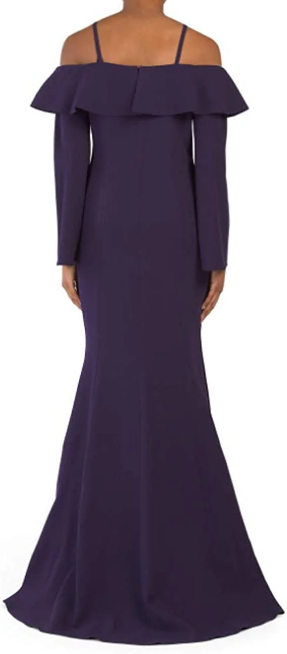 Teri Jon Off The Shoulder Long Gown, Purple - 6