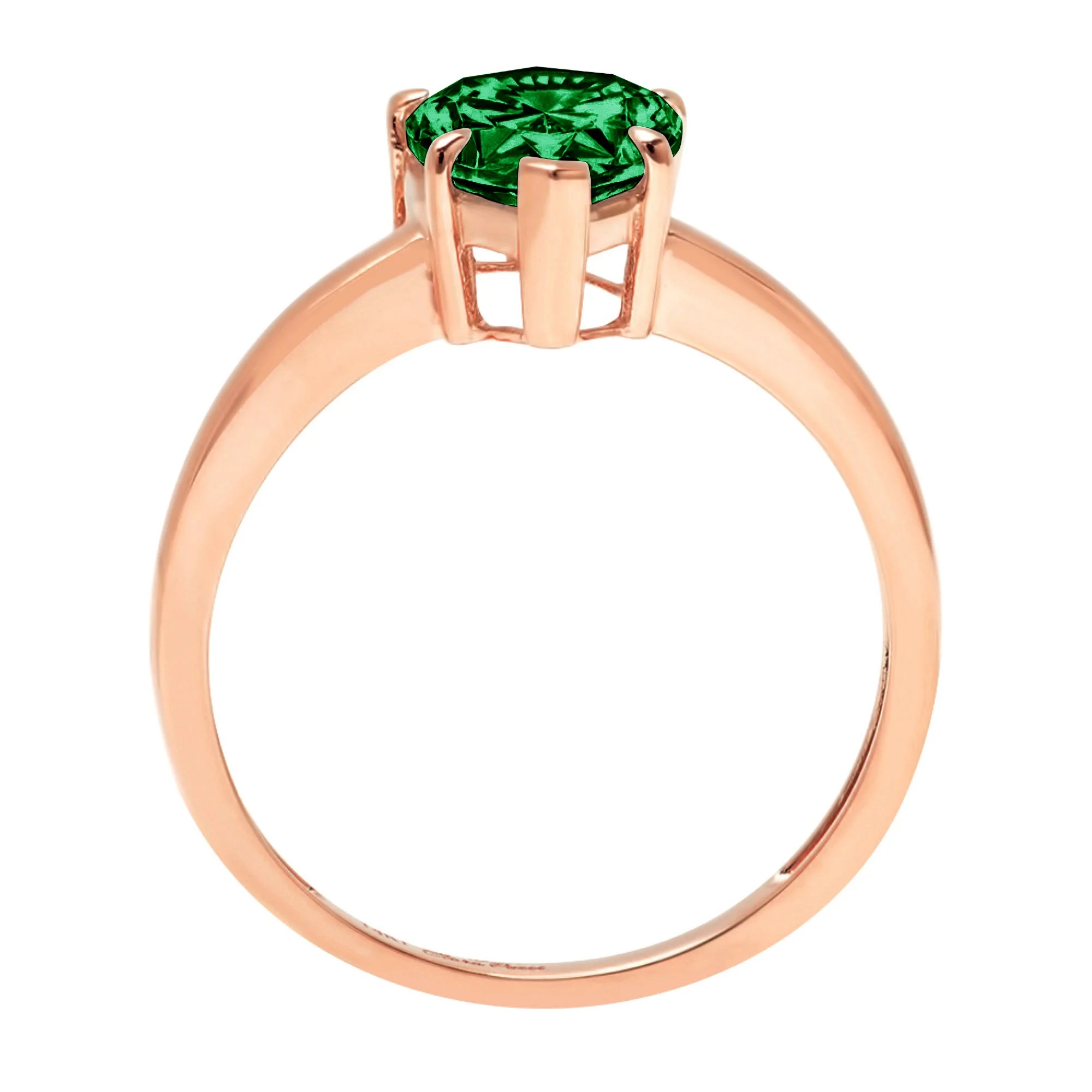 1.5ct Pear Cut Precious Gemstone Green Simulated Emerald Real 18k Pink Rose Gold Robotic Laser Engraving Everlasting Unique Art Deco Statement Anniversary Engagement Wedding Solitaire Ring Size 3.5