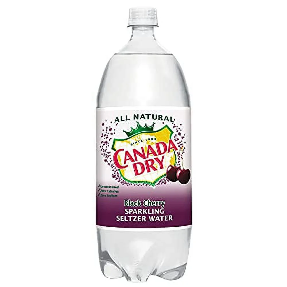 DRINK WATER Canada Dry Black Cherry Sparkling Seltzer Water 2 Liter Bottle (Pack of 2) with Colorful and White Straws