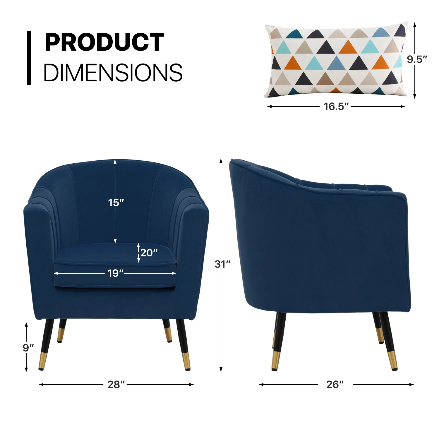 MoNiBloom Barrel Chair, Modern Accent Chair with Pillow and Padded, Upholstered Single Sofa for Living Room Bedroom Waiting Room Office, Navy Blue