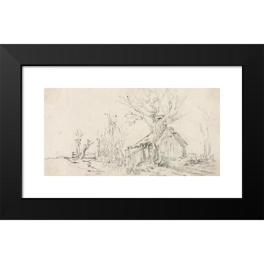 Jan van Goyen 14x9 Black Modern Framed Museum Art Print Titled - Sketch of Landscape with Cottage (C. 1630)