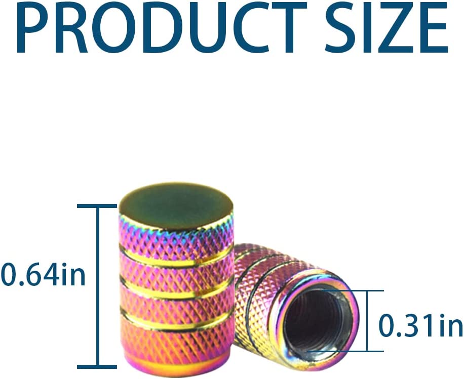 Car Tire Valve Stem Caps, Colorful Metal Waterproof Dustproof Bicycle Tire Air Caps, Aluminum Alloy Screw Thread Wheel Valve Cover, Auto Accessories Universal for SUV Truck Motorcycle (4)