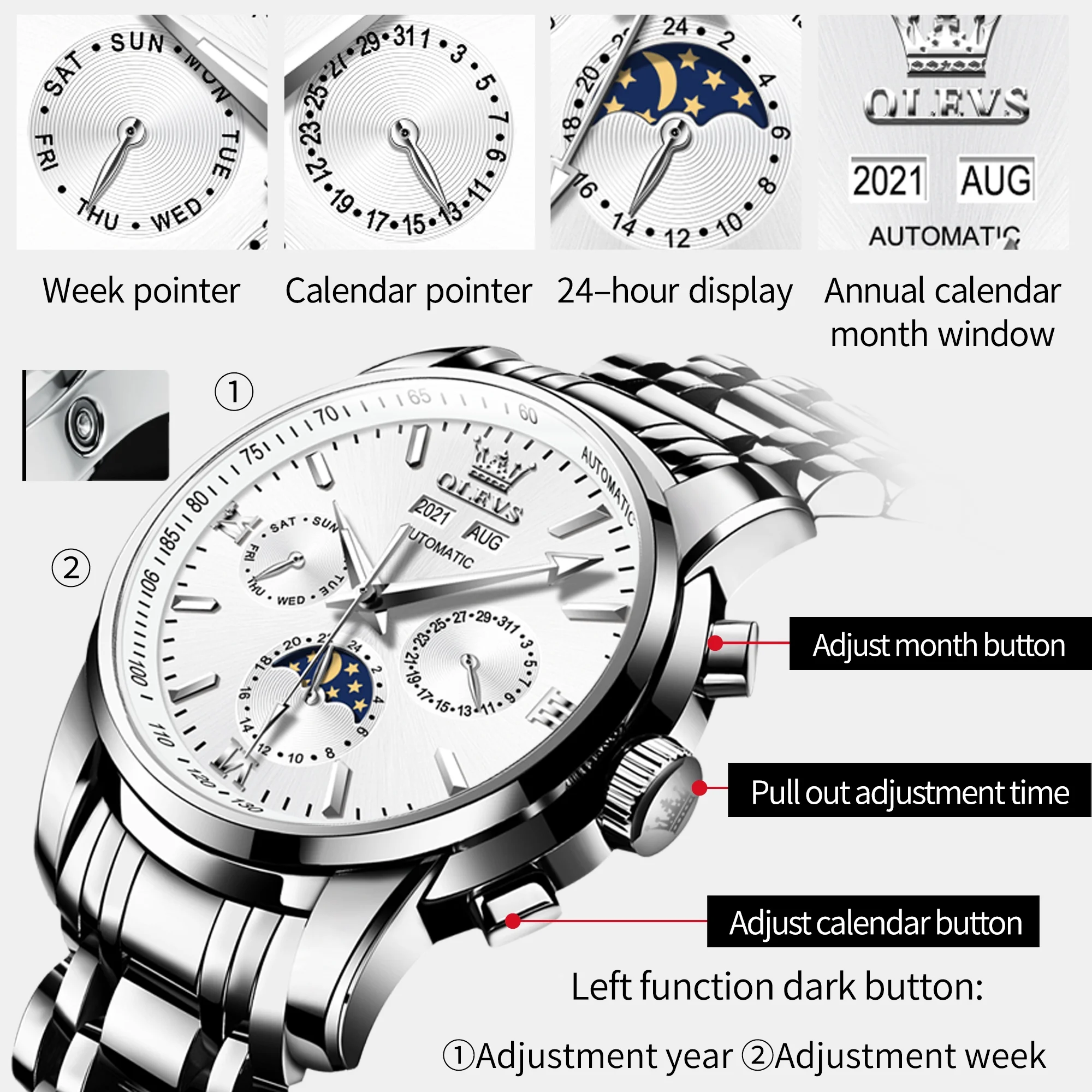OLEVS Automatic Watches for Mens Stainless Steel Watch Self-Winding Analog Luxury Mens Dress Watch Luminous Waterproof Reloj, Gifts for Men